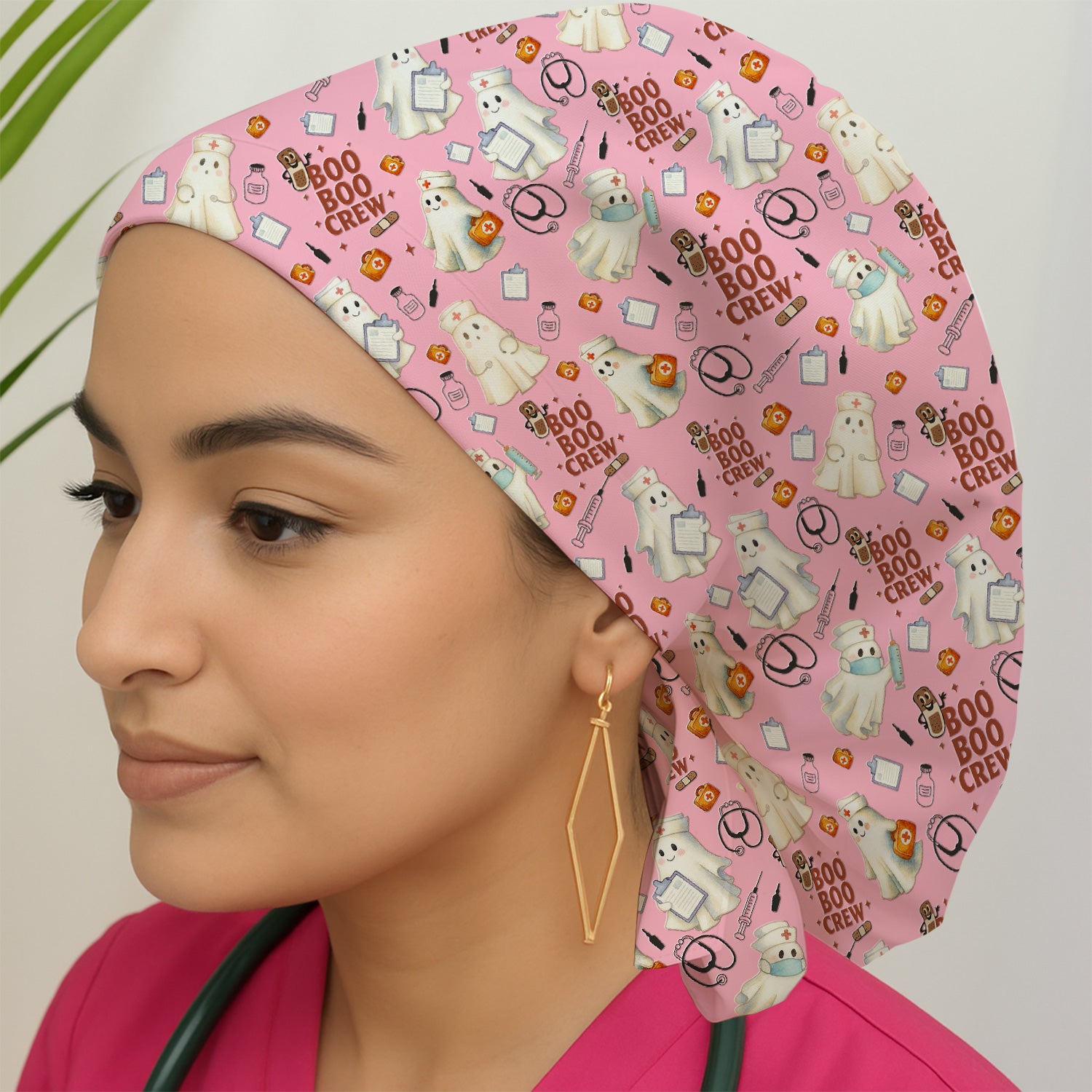 Cute Halloween Scrub Cap for Nurses - Boo Boo Crew Ghost Nurse Hat - Gift for RN LPN CNA Healthcare Staff