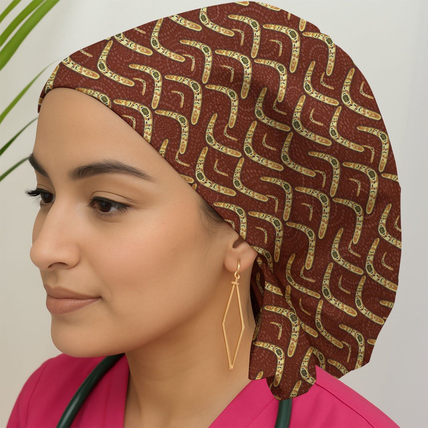 Aboriginal Boomerang Pattern Scrub Cap, Breathable Fabrics Caps Uniform