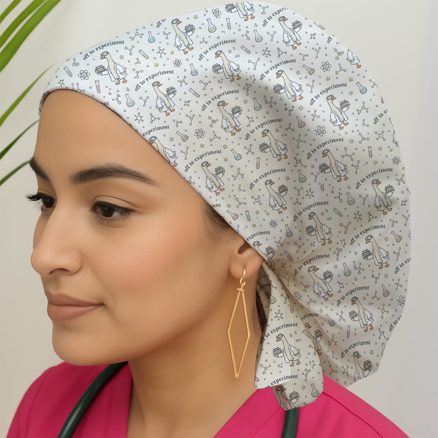 Funny Off To Experiment Scientist Goose Scrub Cap, Surgical Caps for Doctors