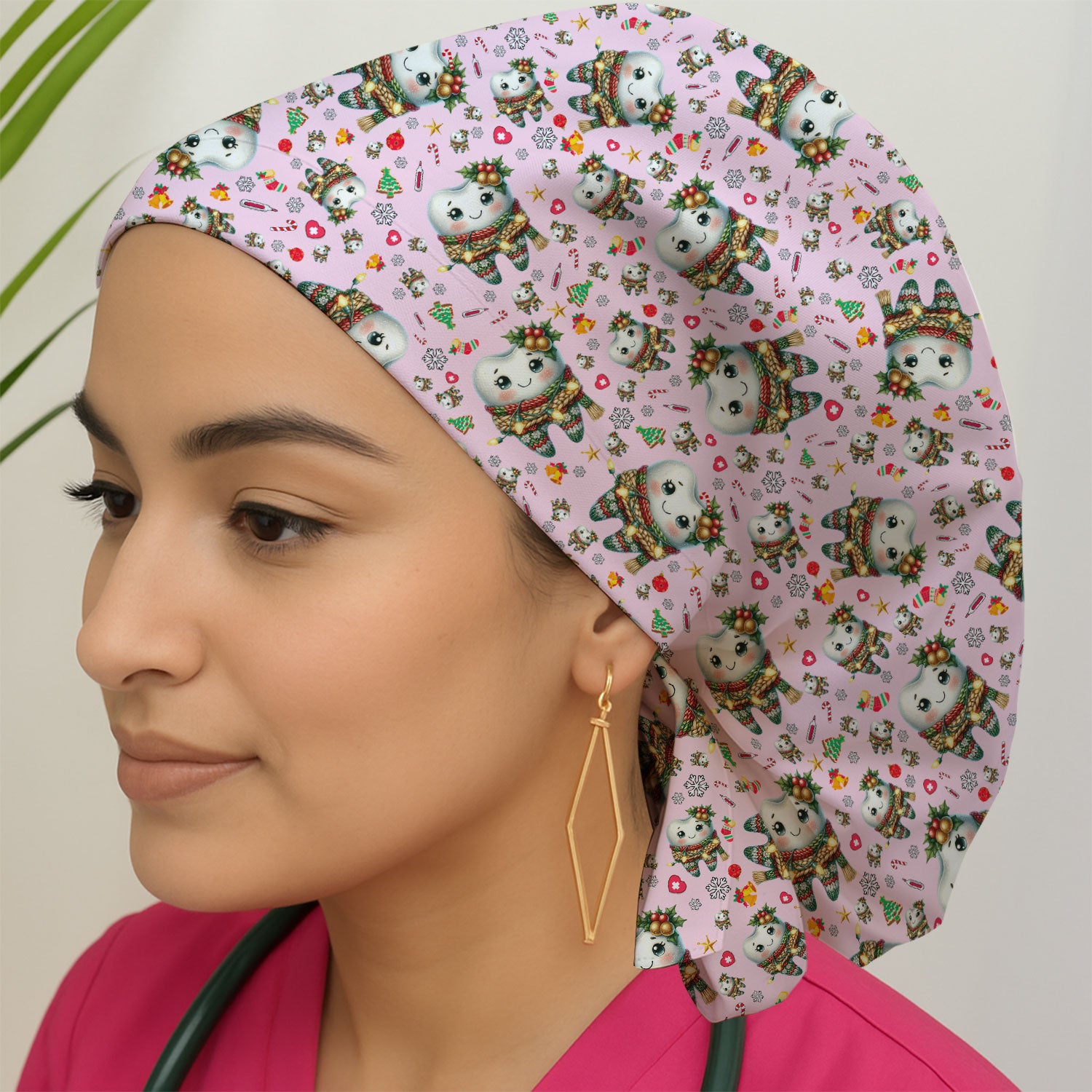 Funny Dental Christmas Scrub Cap, Cute Christmas Tooth Pattern Surgical Cap, Holiday Dentist Gift, Dental Hygienist Scrub Hat For Women