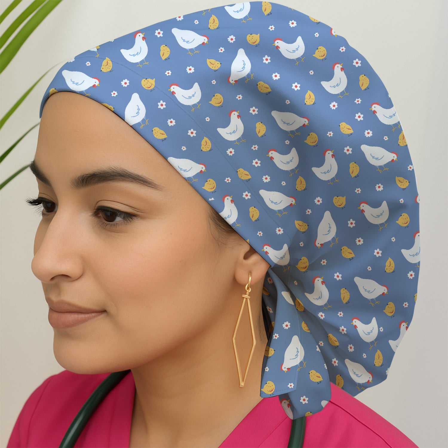 Chicken And Cute Chicks Pattern Caps, Bouffant Scrub Caps for Women