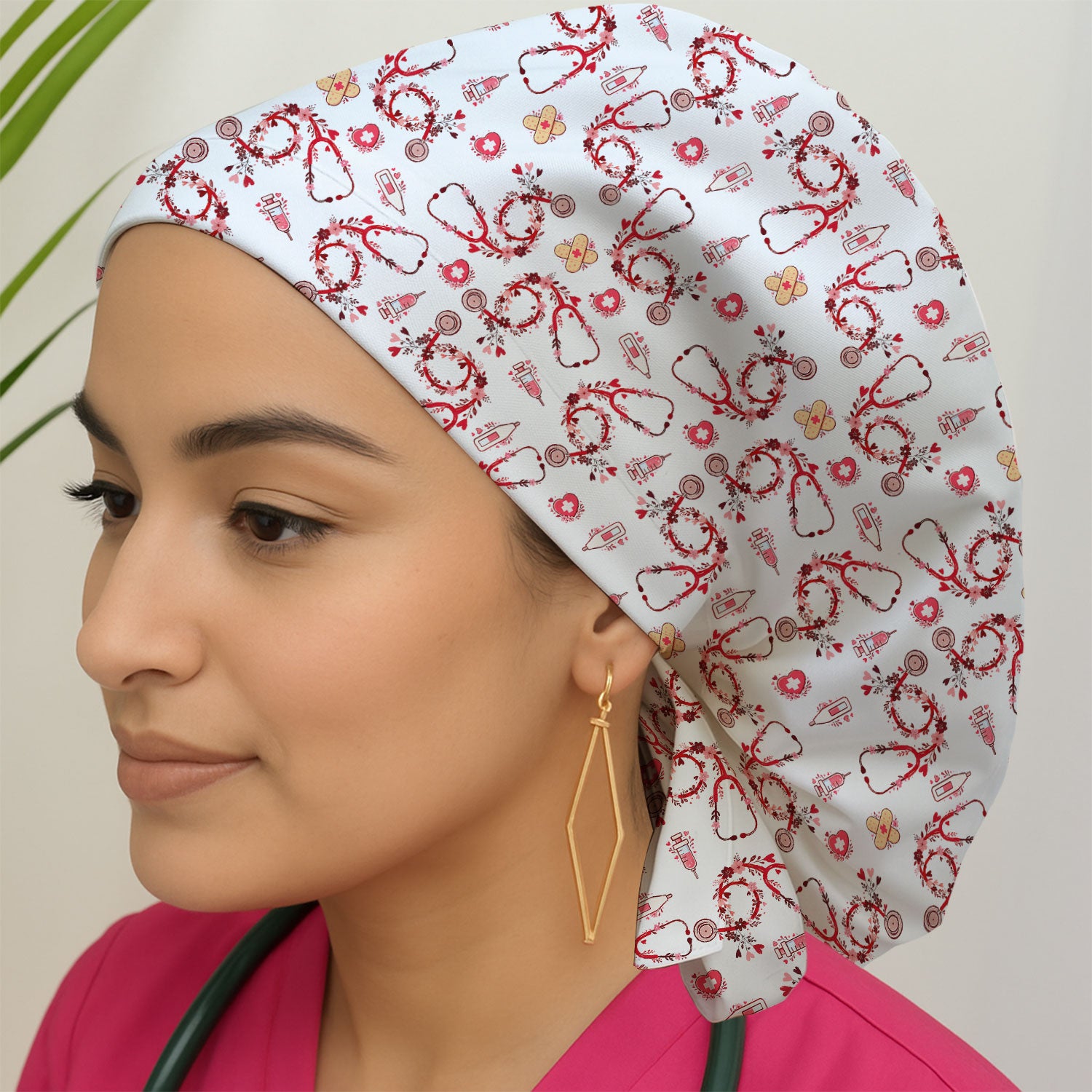 Heart Stethoscope Medical Pattern Scrub Cap, Surgical Caps for Doctors