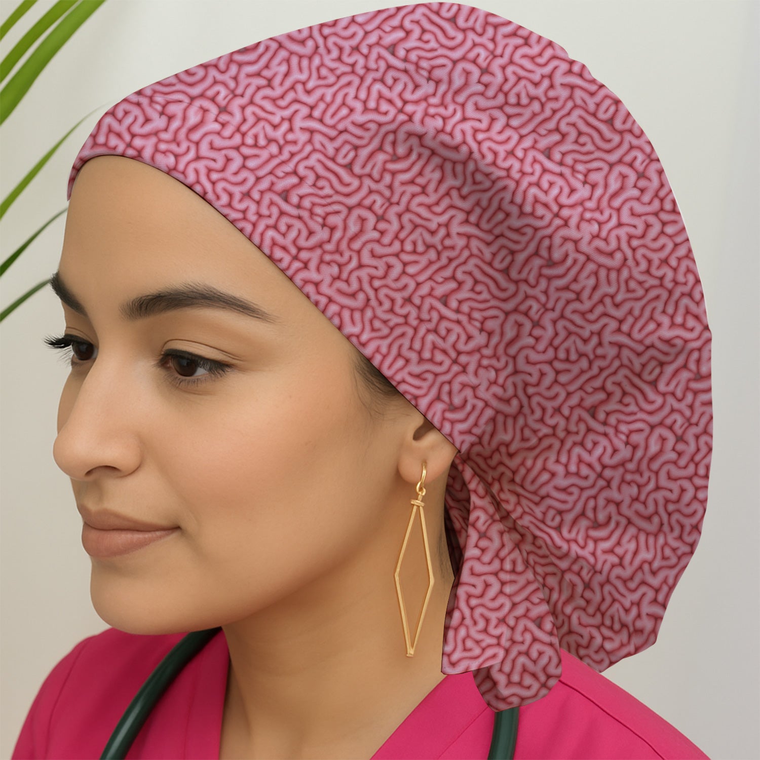 Pink Brain Anatomy Pattern Caps, Bouffant Scrub Caps for Women