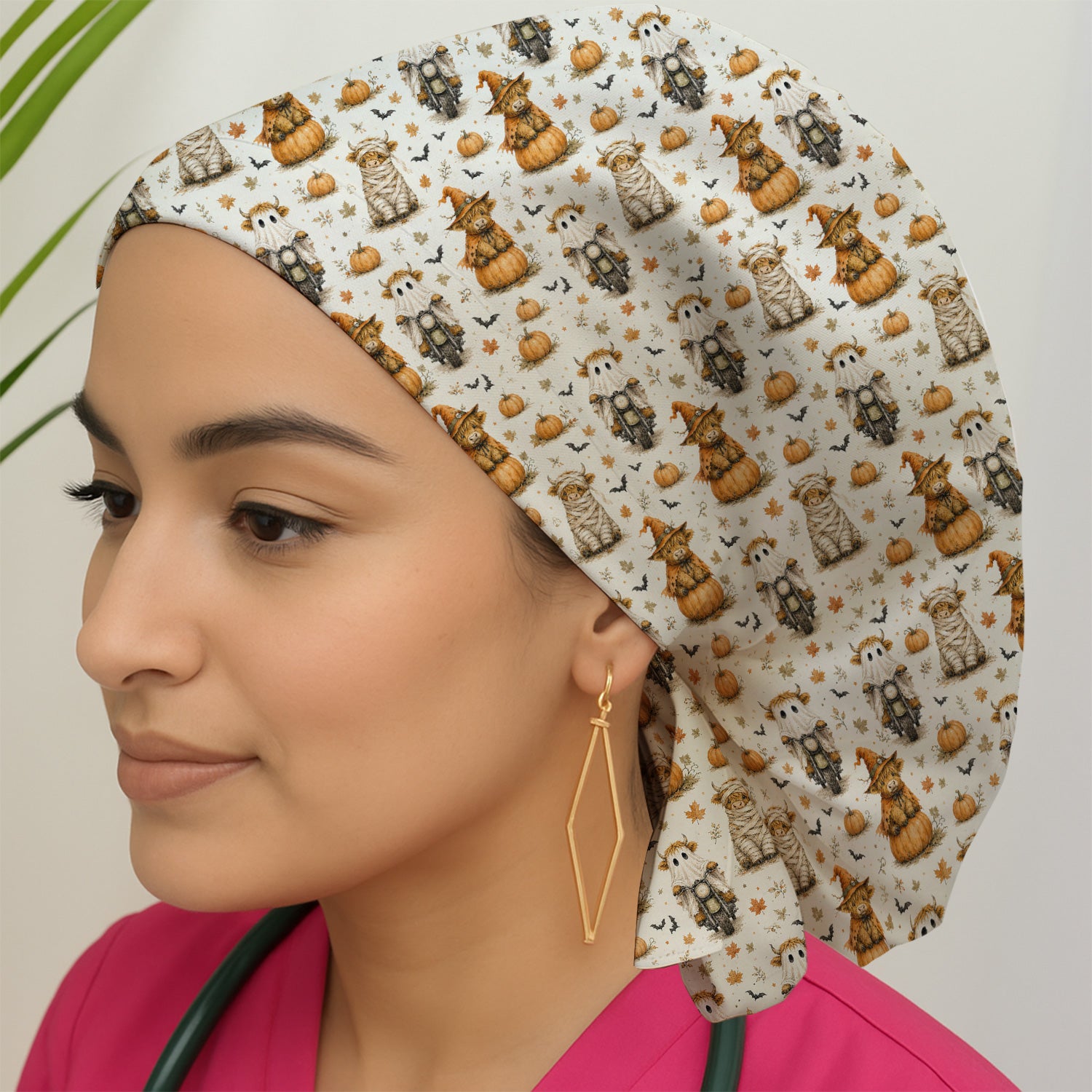 Halloween Highland Cow Costumes Scrub Cap, Surgical Caps for Doctors