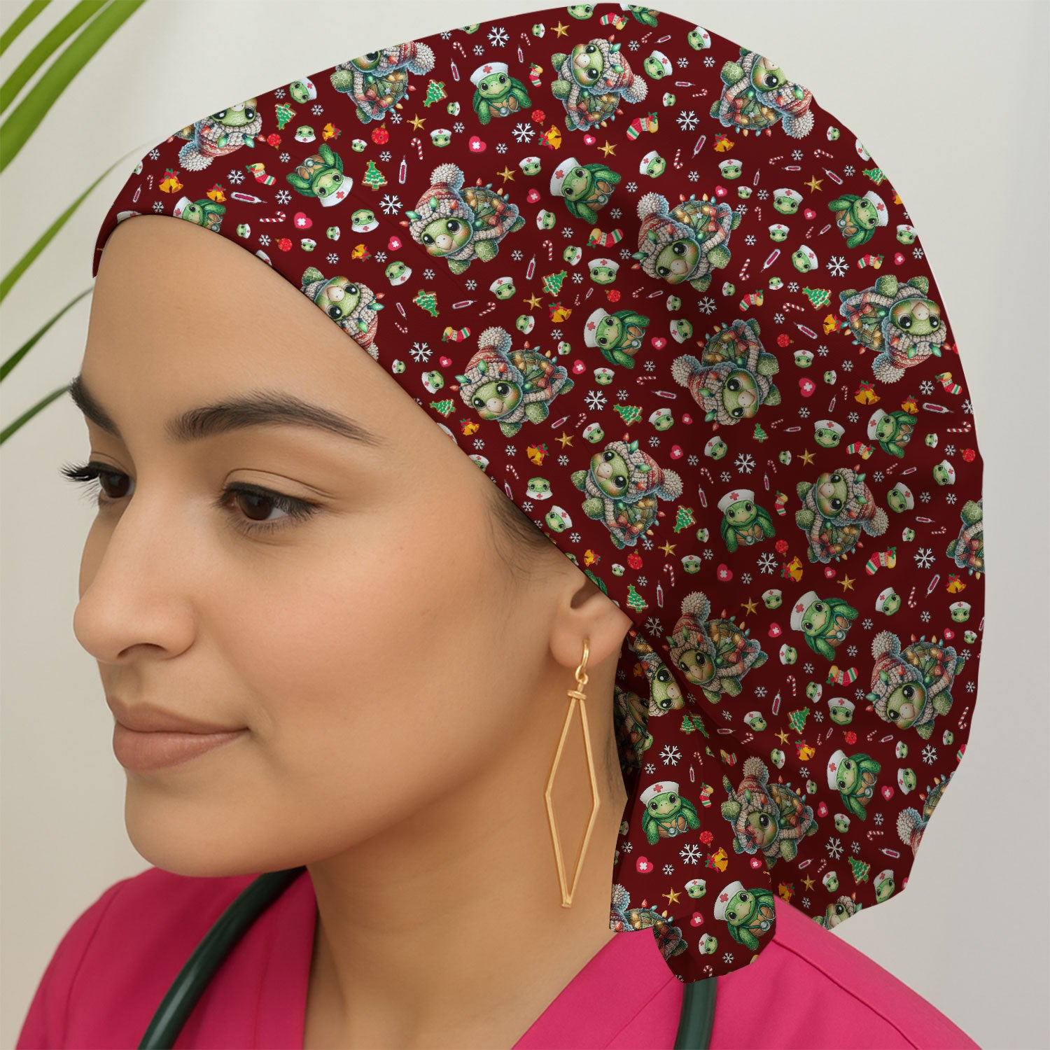 Christmas Turtle Bouffant Scrub Caps for Women - Cute Caps for Her - Breathable Fabrics Caps Uniform