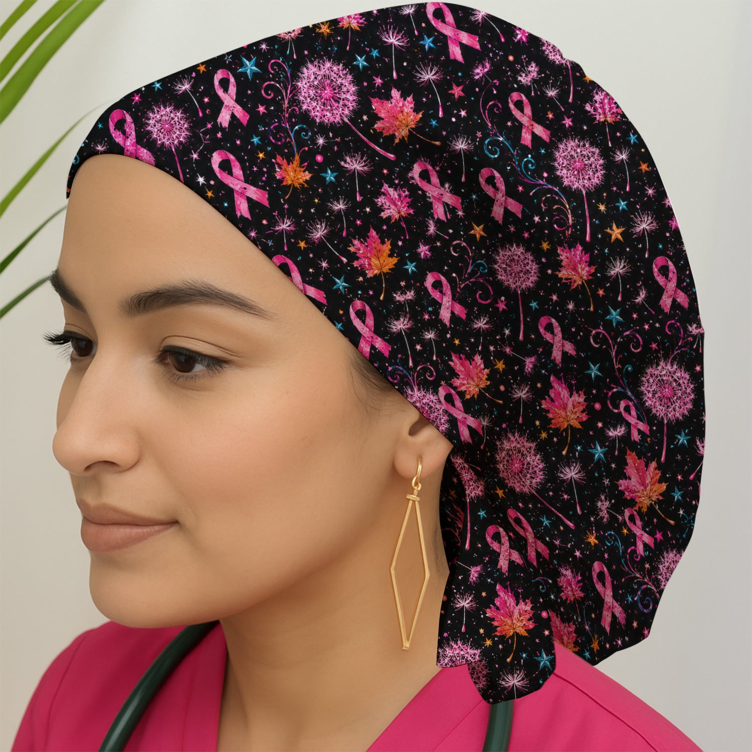 Breast Cancer Awareness Pink Ribbon Fall Scrub Cap, Surgical Caps for Doctors