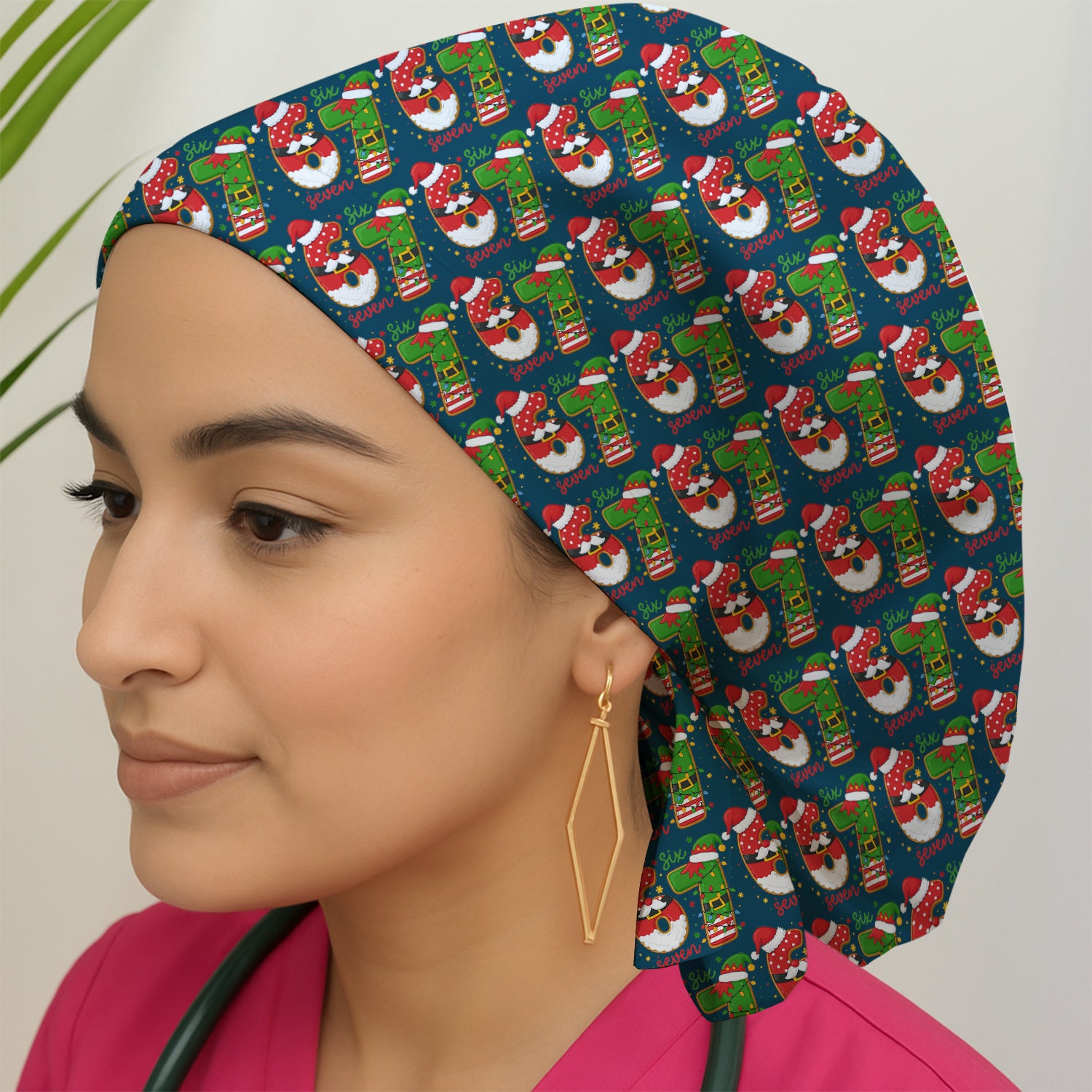 Christmas 67 Pattern Scrub Cap, Festive Holiday Medical Uniform Hat For Nursing