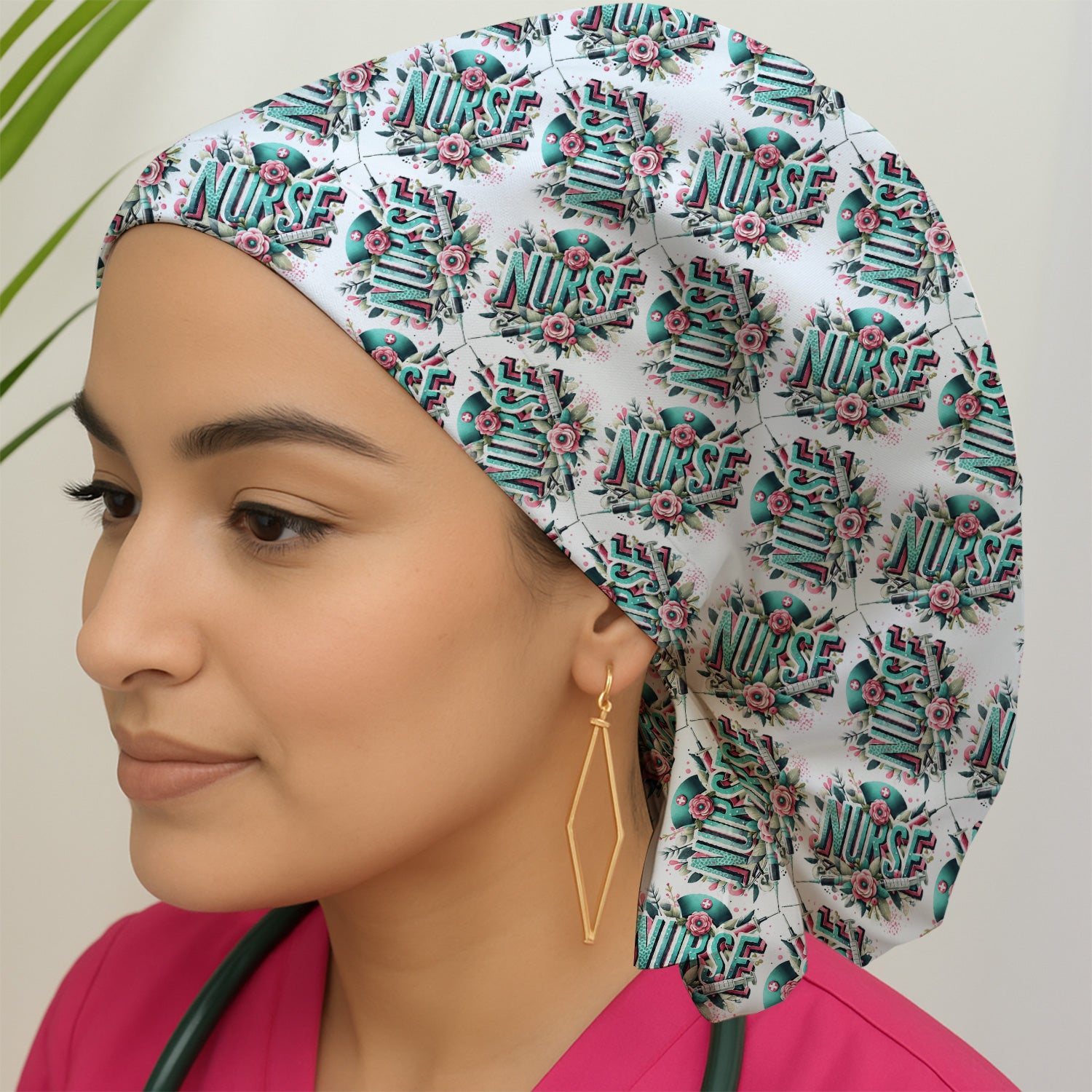 Cute Nurse Typography Floral Medical Pattern Scrub Cap, Surgical Caps for Doctors
