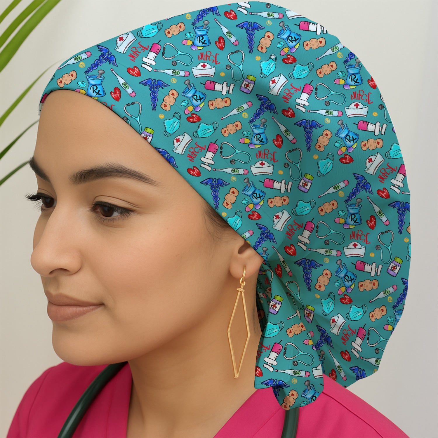 Nurse Medical Icons Stethoscope Heart Pattern Cap, Surgical Caps for Doctors
