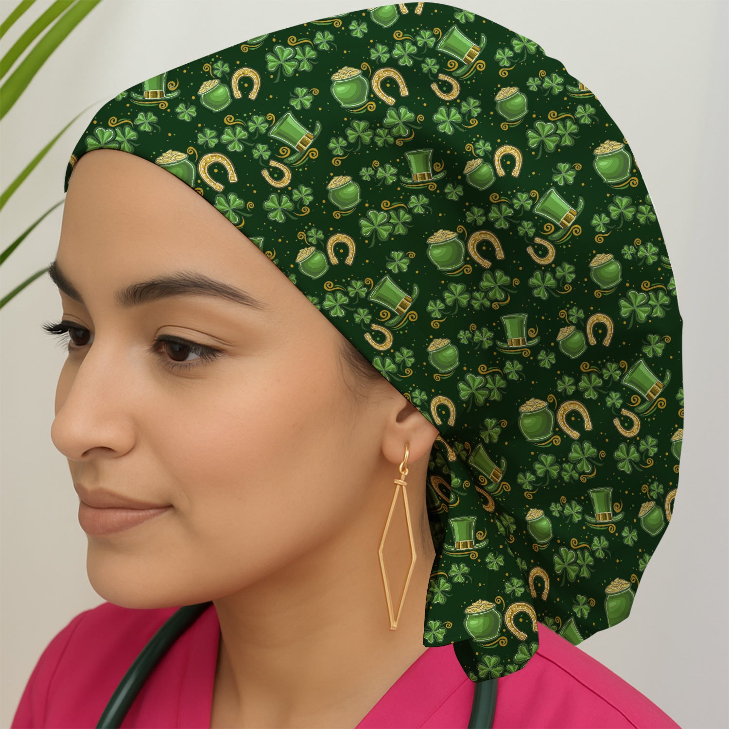 St. Patrick Shamrock Pattern Cap, Breathable Fabrics Caps Uniform