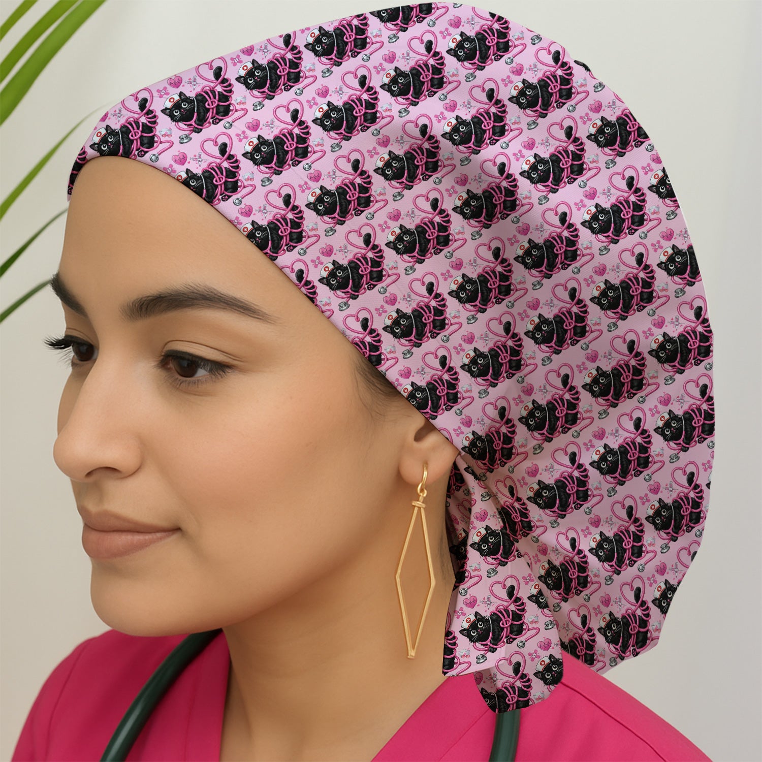 Valentine Cute Cat Nurse Heart Print Scrub Cap, Surgical Caps for Doctors