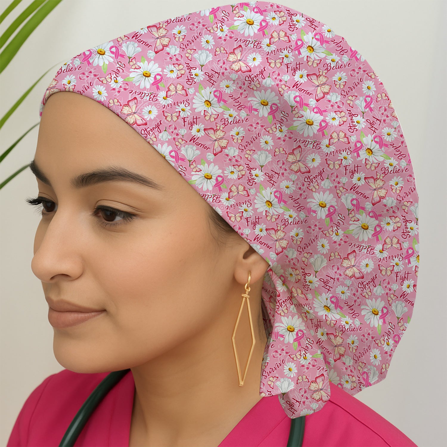 Breast Cancer Awareness Scrub Cap - Warrior Survivor Hope & Pink Ribbon - Gift for Women RN LPN CNA