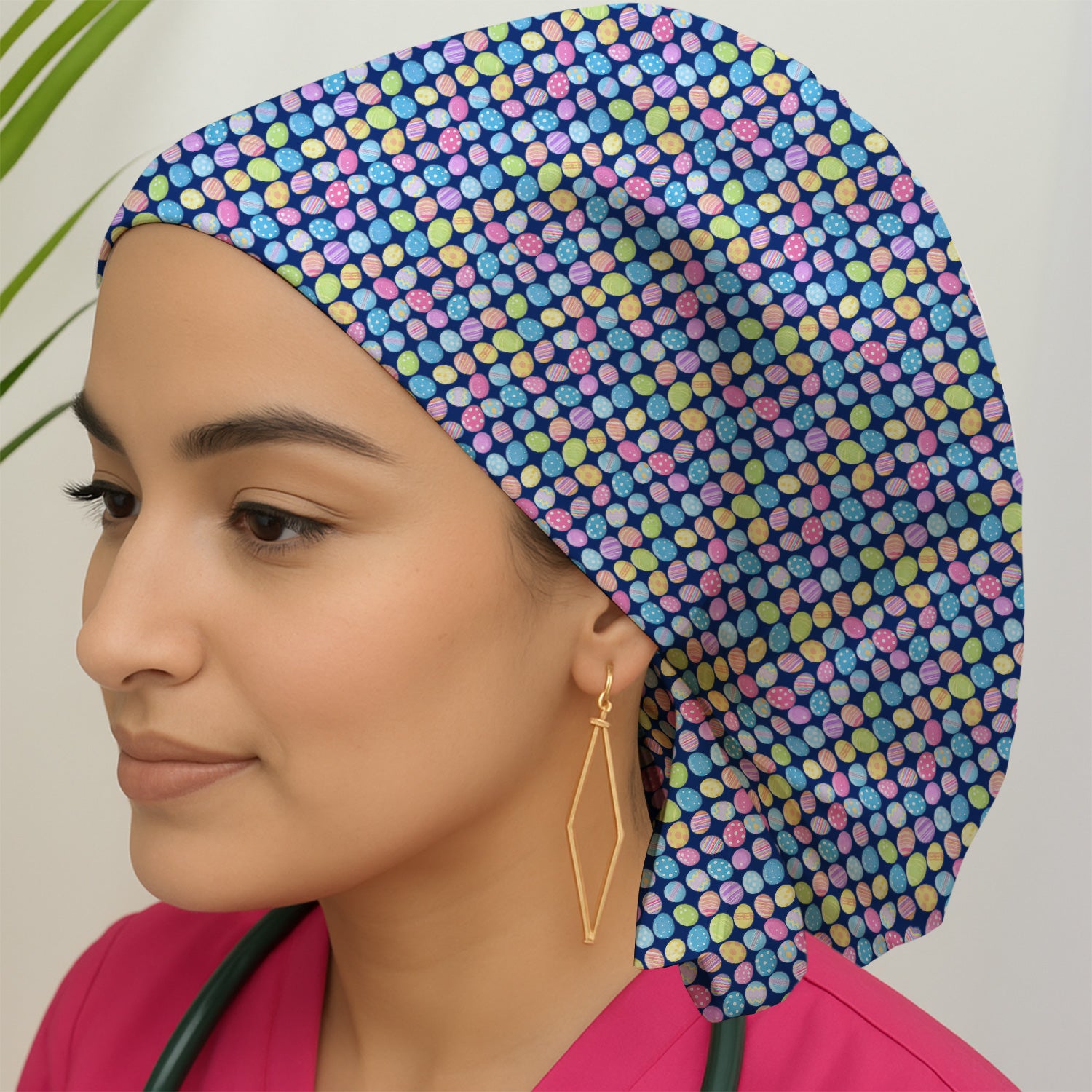 Colorful Easter Eggs Pattern Scrub Cap, Breathable Fabrics Caps Uniform