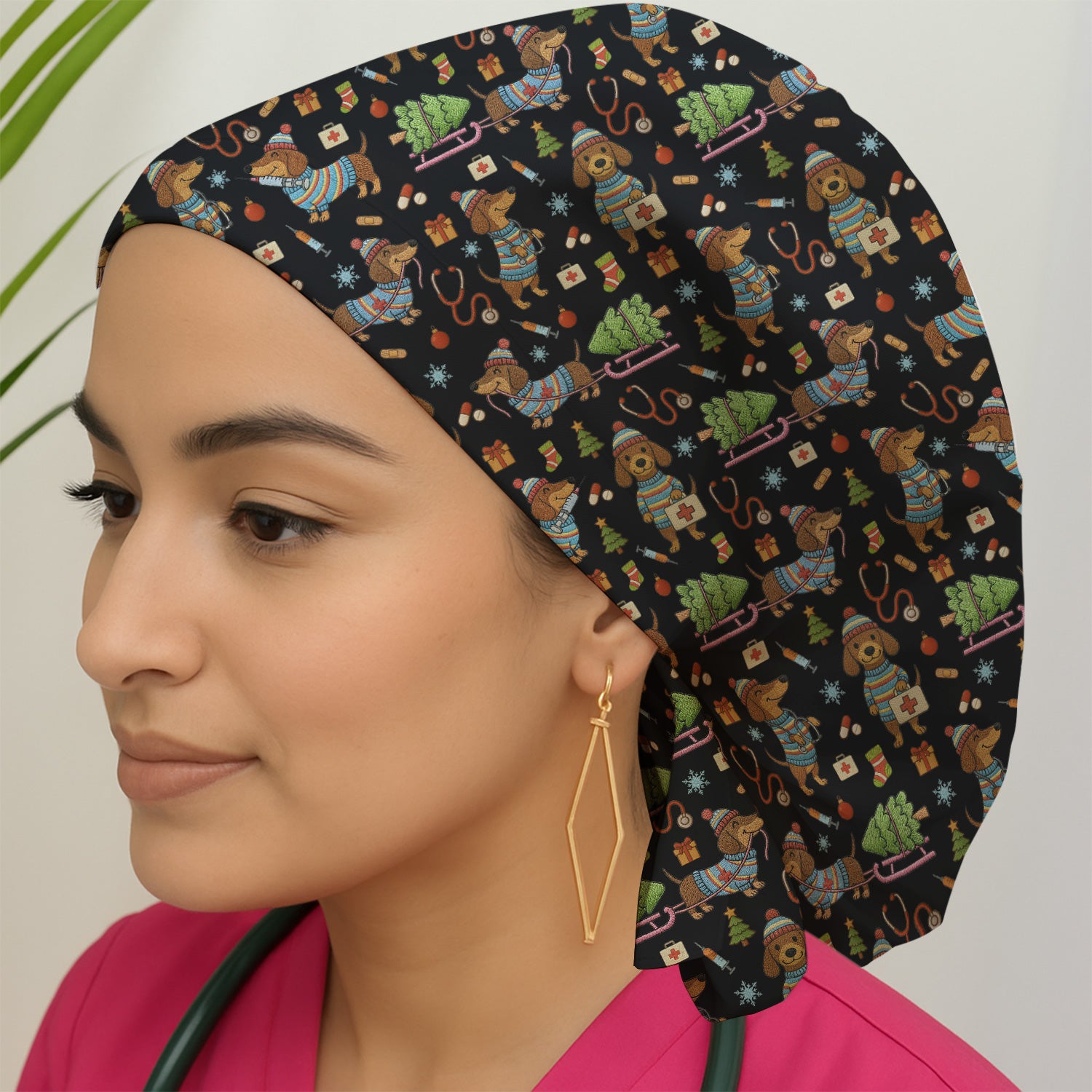 Dachshund Dog Scrub Cap For Nurse, Funny Wiener Dog Lover Gift, Cute Dog 3D Knit Pattern Hat