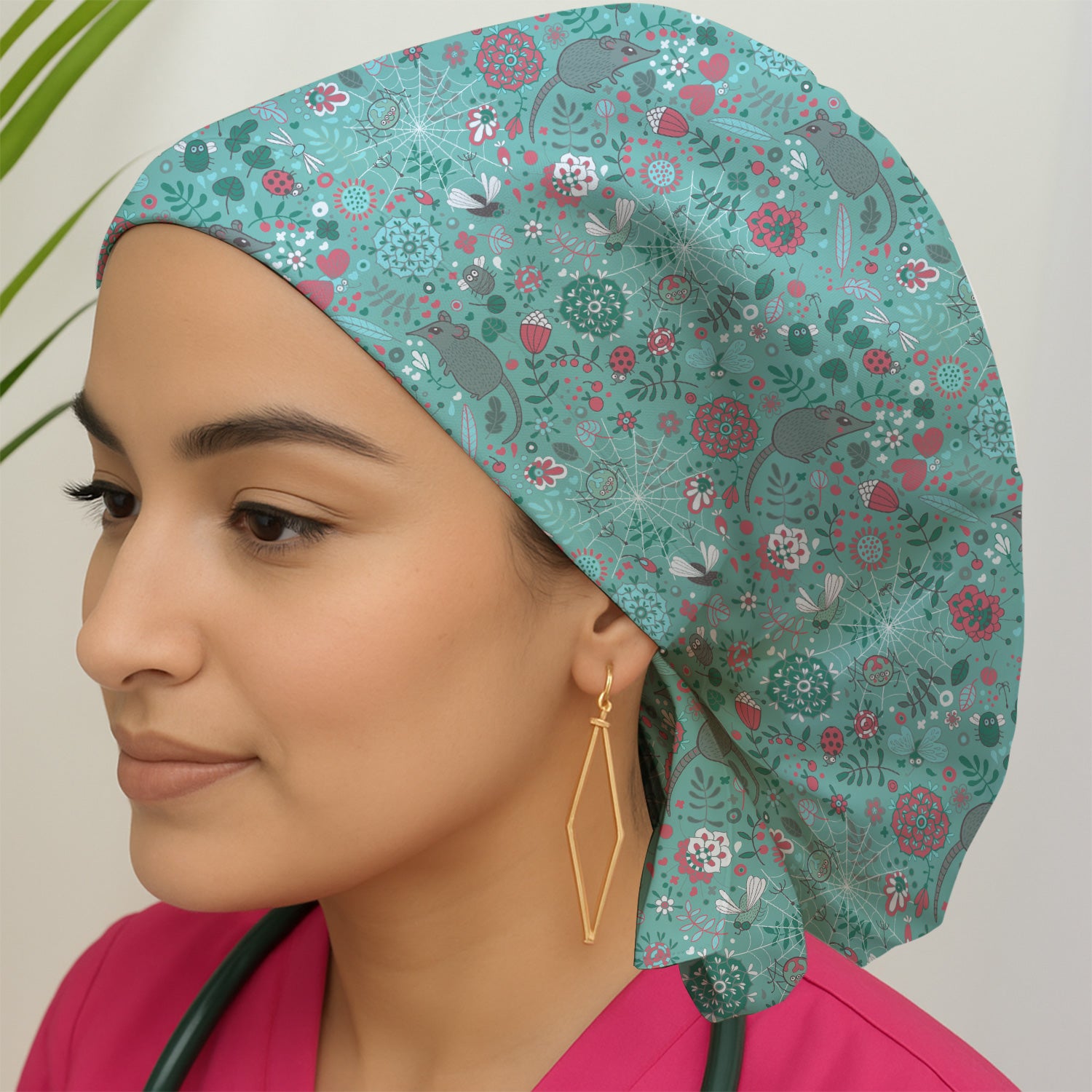 Woodland Mouse Floral Pattern Scrub Cap, Surgical Caps for Doctors