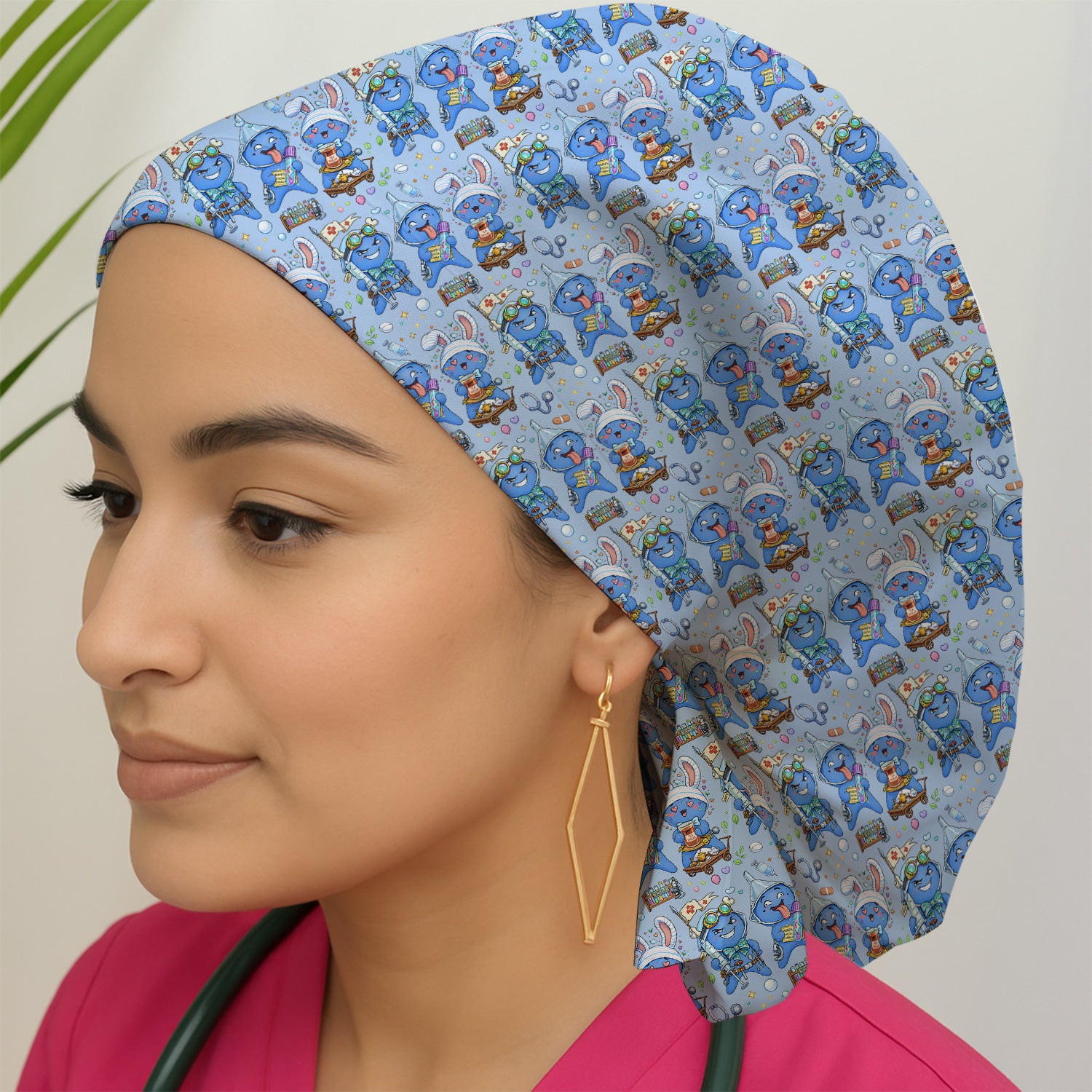 Cute Glove Doll Hospital Medical Cartoon Nurse Pattern Cap, Bouffant Scrub Caps for Women