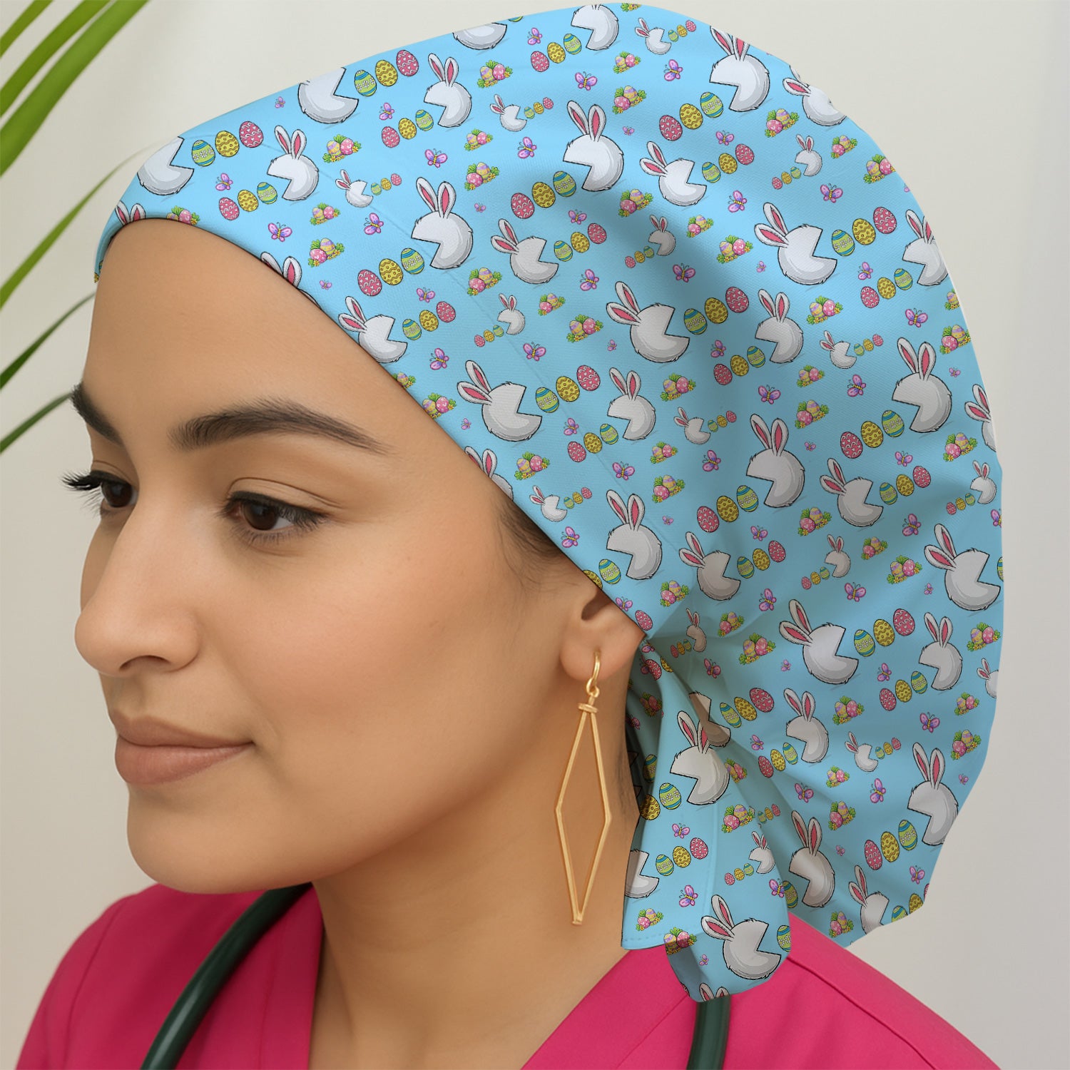 Easter Bunny and Colorful Eggs Print Cap, Breathable Fabrics Caps Uniform