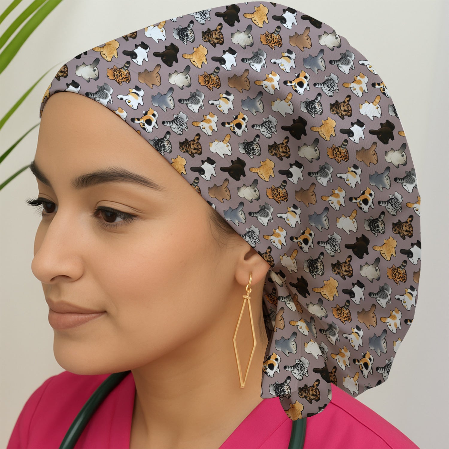Cat Butt Pattern Medical Scrub Cap, Breathable Fabrics Nursing Uniform