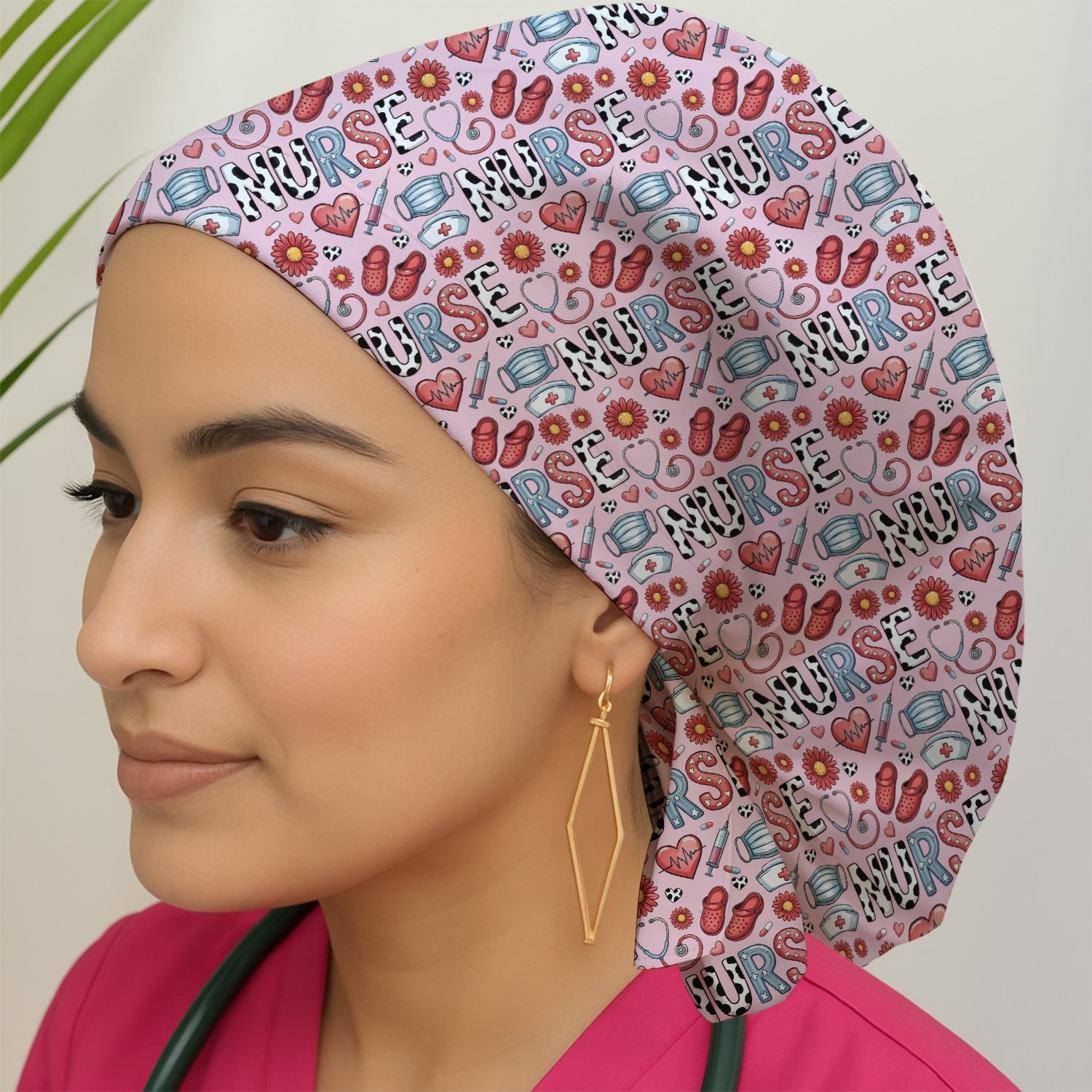 Cute Nurse Medical Icon Pattern Print Cap, Adjustable Nurse Surgical Cap