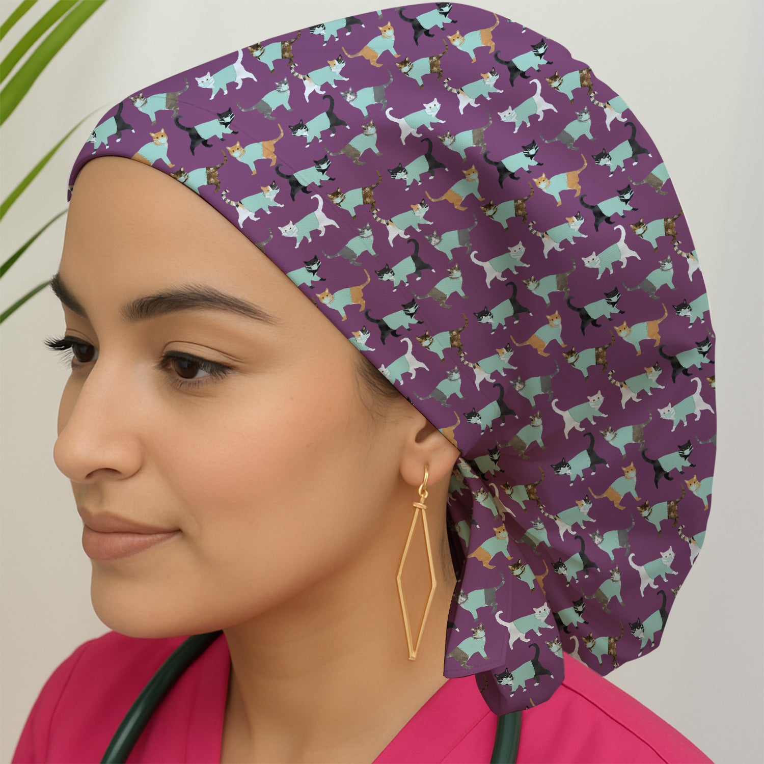 Playful Cat Nurse All Over Print Cap, Breathable Fabrics Caps Uniform