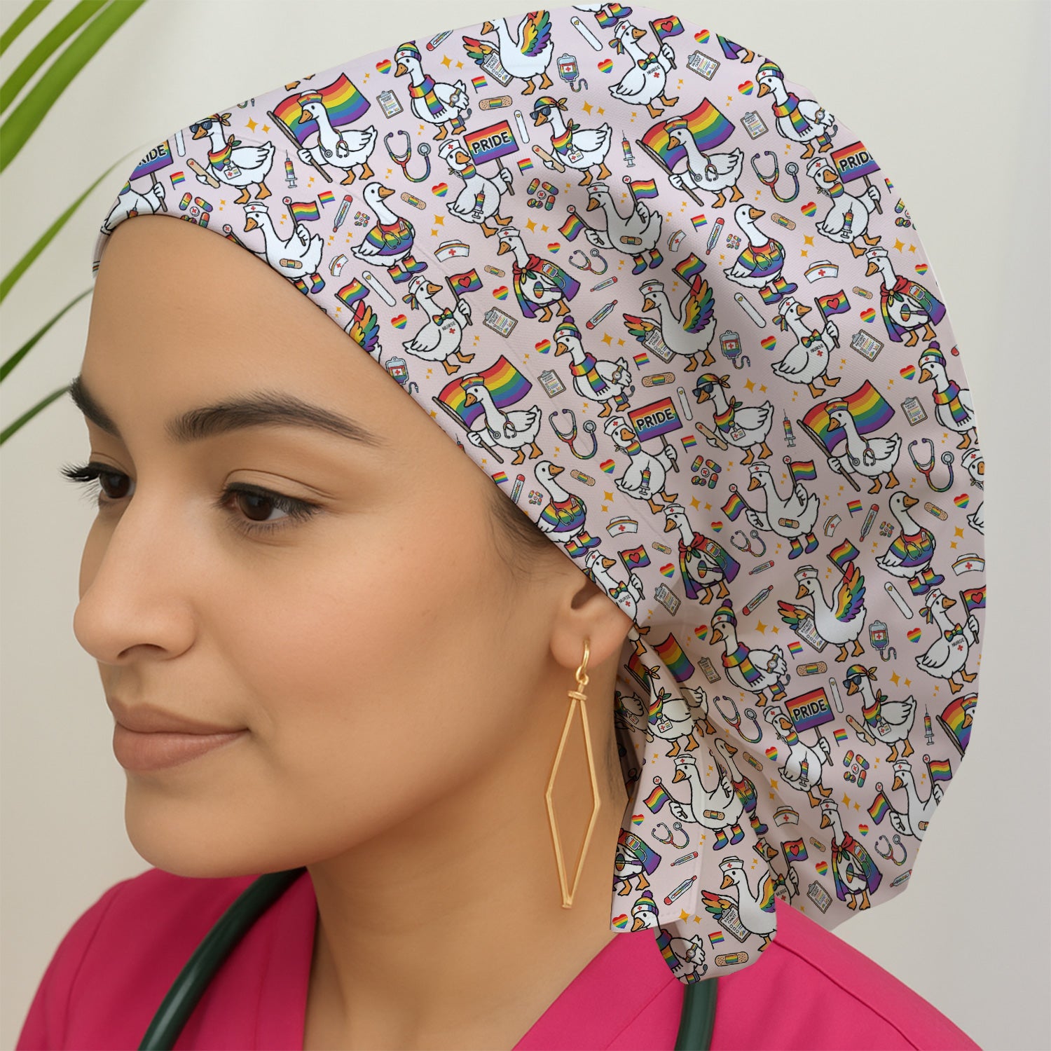 LGBT Pride Nurse Duck Pattern Scrub Cap, Surgical Caps for Doctors