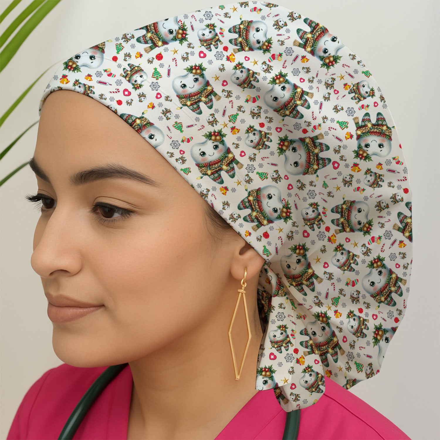 Funny Dental Christmas Scrub Cap, Cute Christmas Tooth Pattern Surgical Cap, Holiday Dentist Gift, Dental Hygienist Scrub Hat For Women