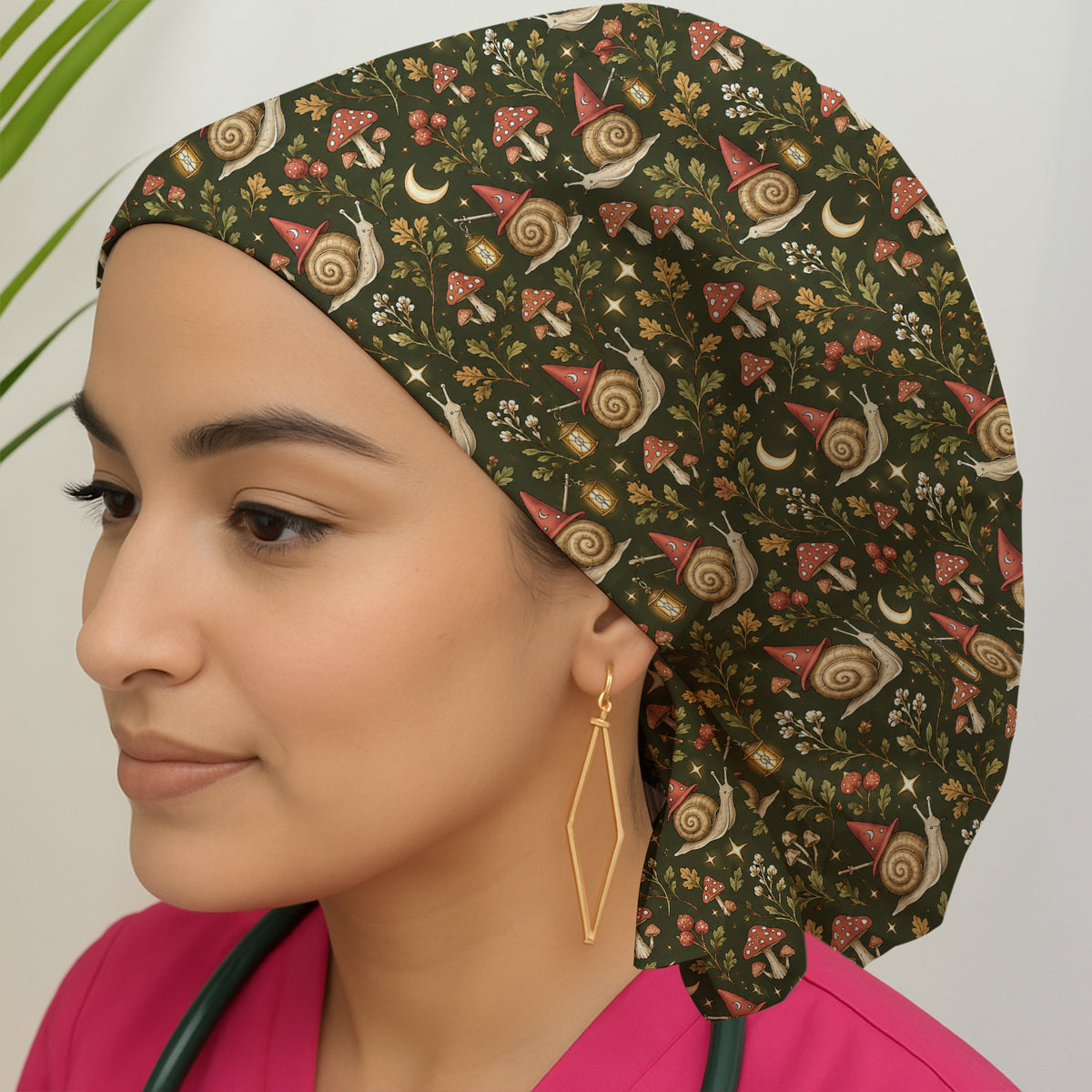 Halloween Witch Snails And Mushrooms Scrub Cap, Surgical Caps for Nurses