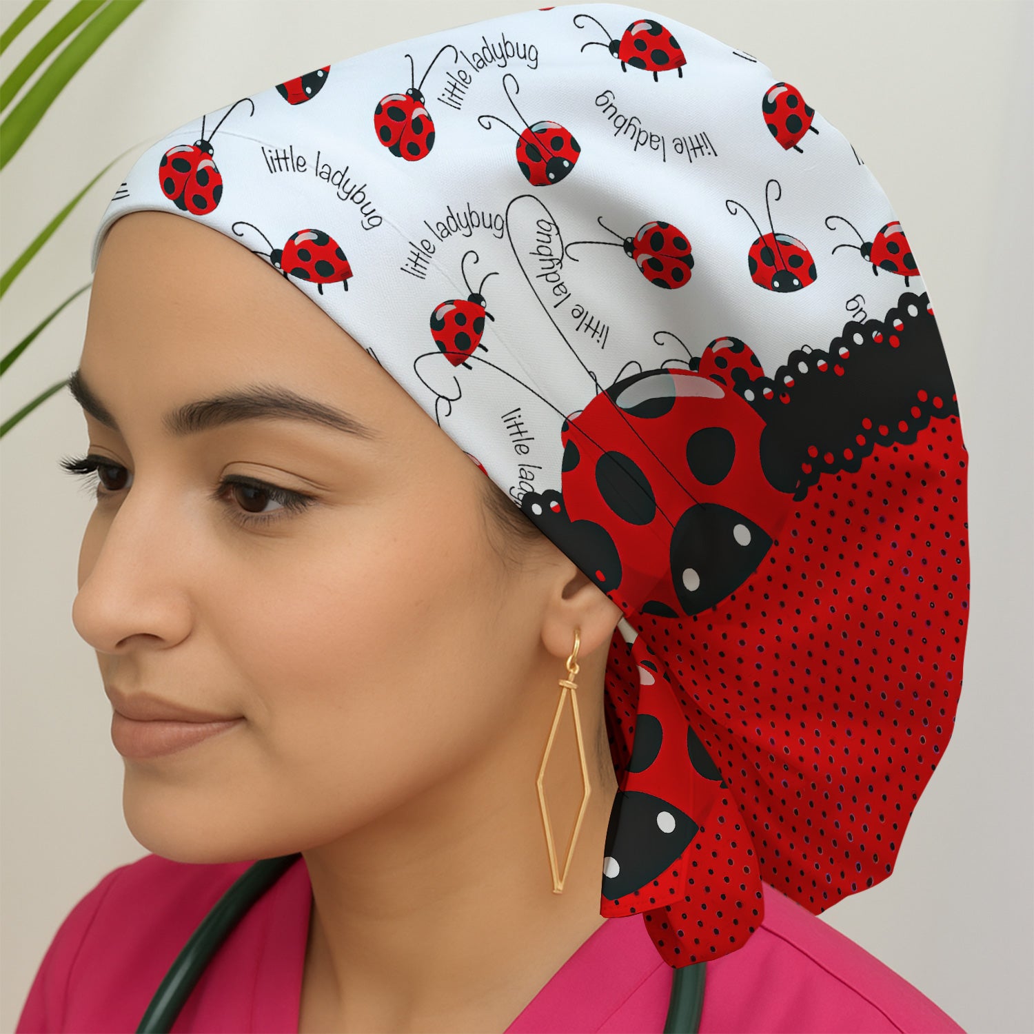 Cute Little Ladybug Polka Dot Pattern Scrub Cap, Surgical Caps for Doctors