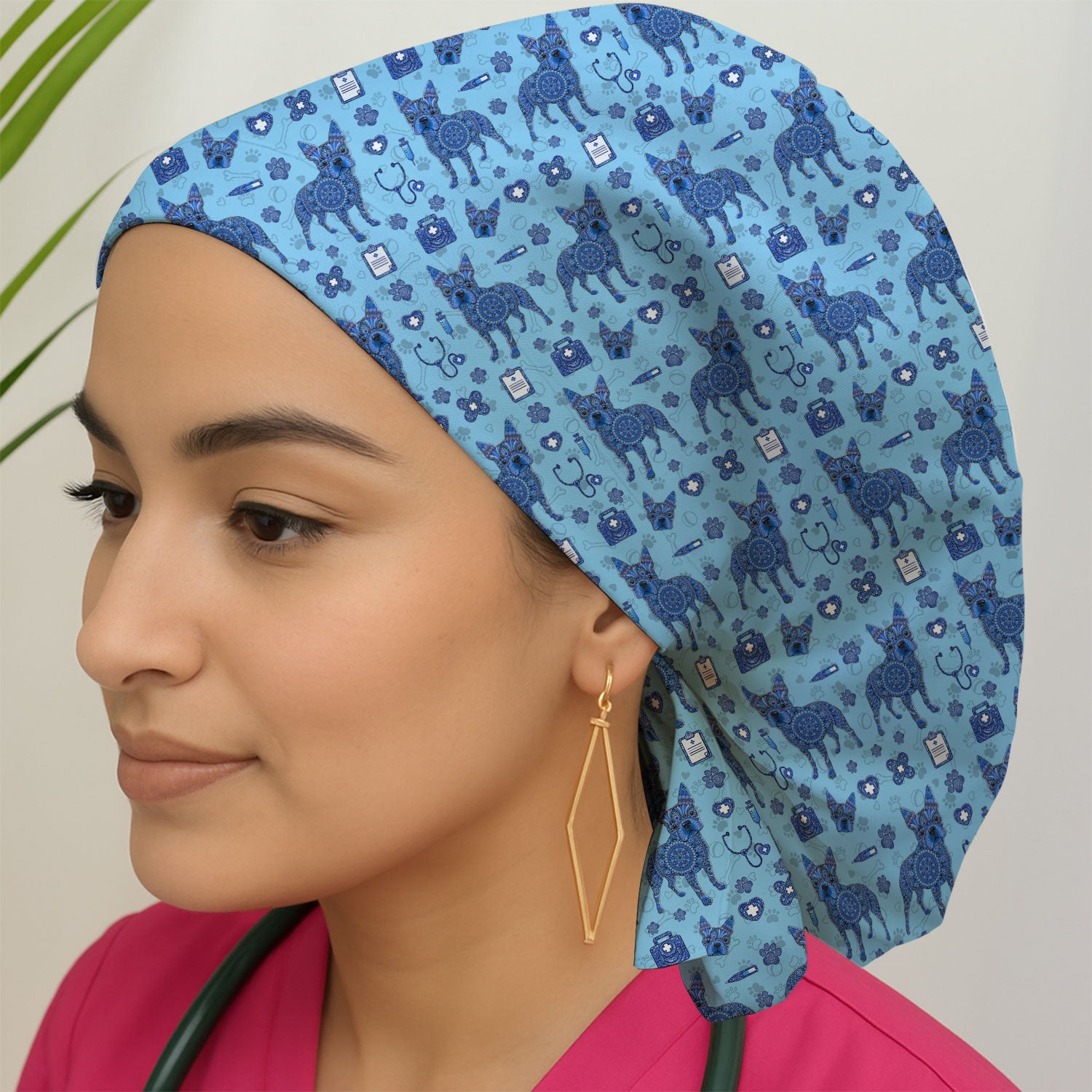 Blue Heeler Australian Cattle Dog Scrub Cap, Australia Dot Art Pattern Hat, Breathable Fabrics Nursing Uniform