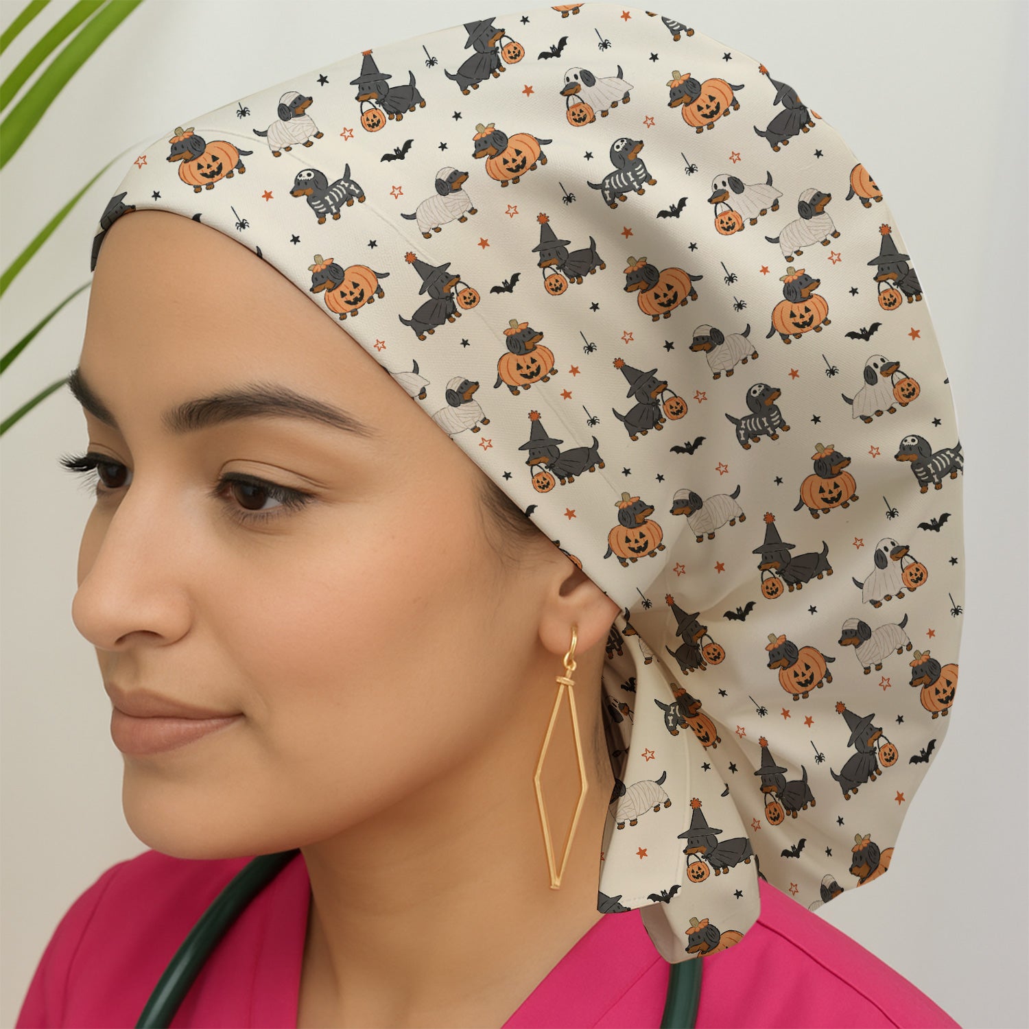 Halloween Dachshund Pattern Scrub Cap, Surgical Caps for Doctors