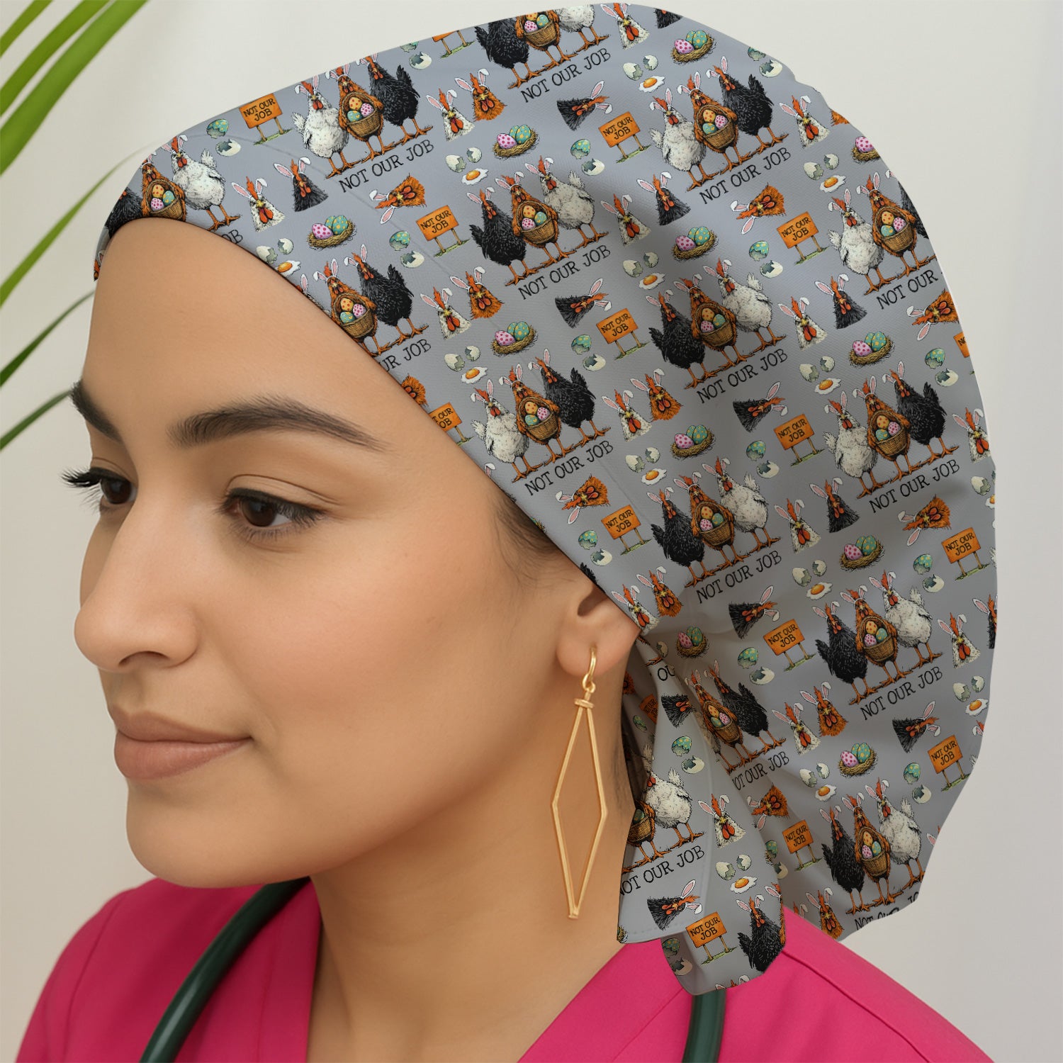 Funny Easter Chicken Humor Pattern Cap, Bouffant Scrub Caps for Women
