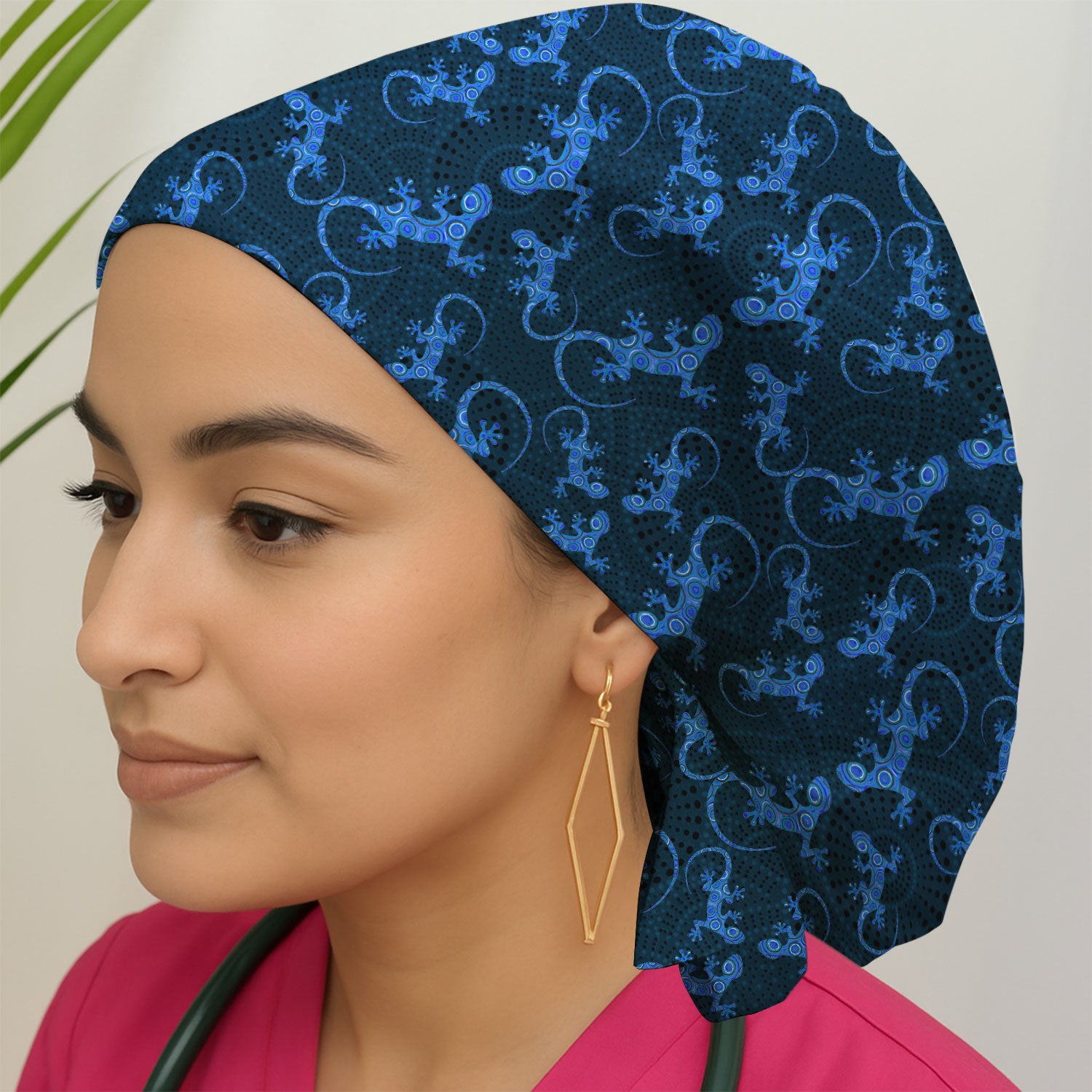 Australian Gecko Dot Art Inspired Nursing Scrub Caps for Women