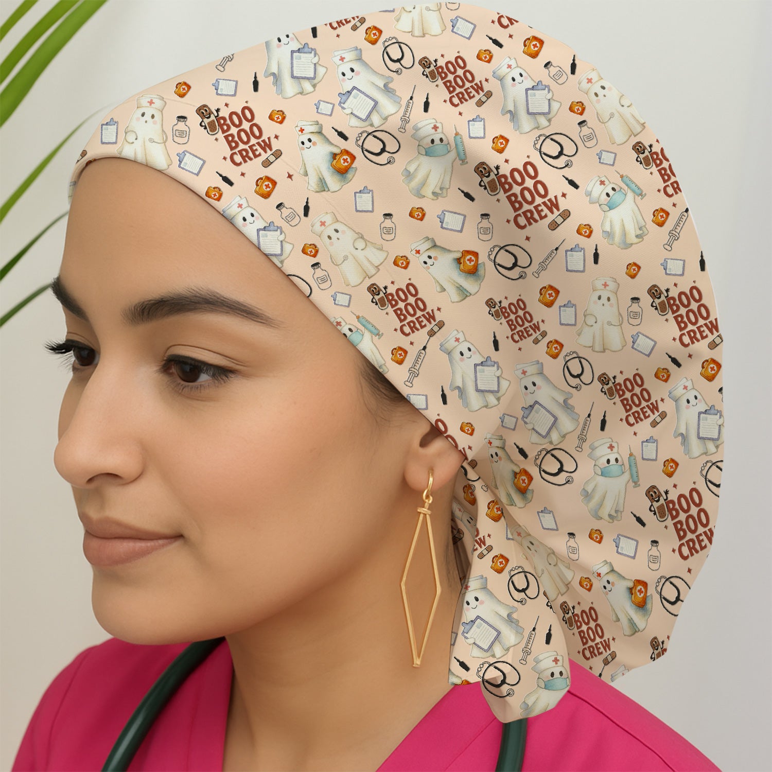 Cute Halloween Scrub Cap for Nurses - Boo Boo Crew Ghost Nurse Hat - Gift for RN LPN CNA Healthcare Staff