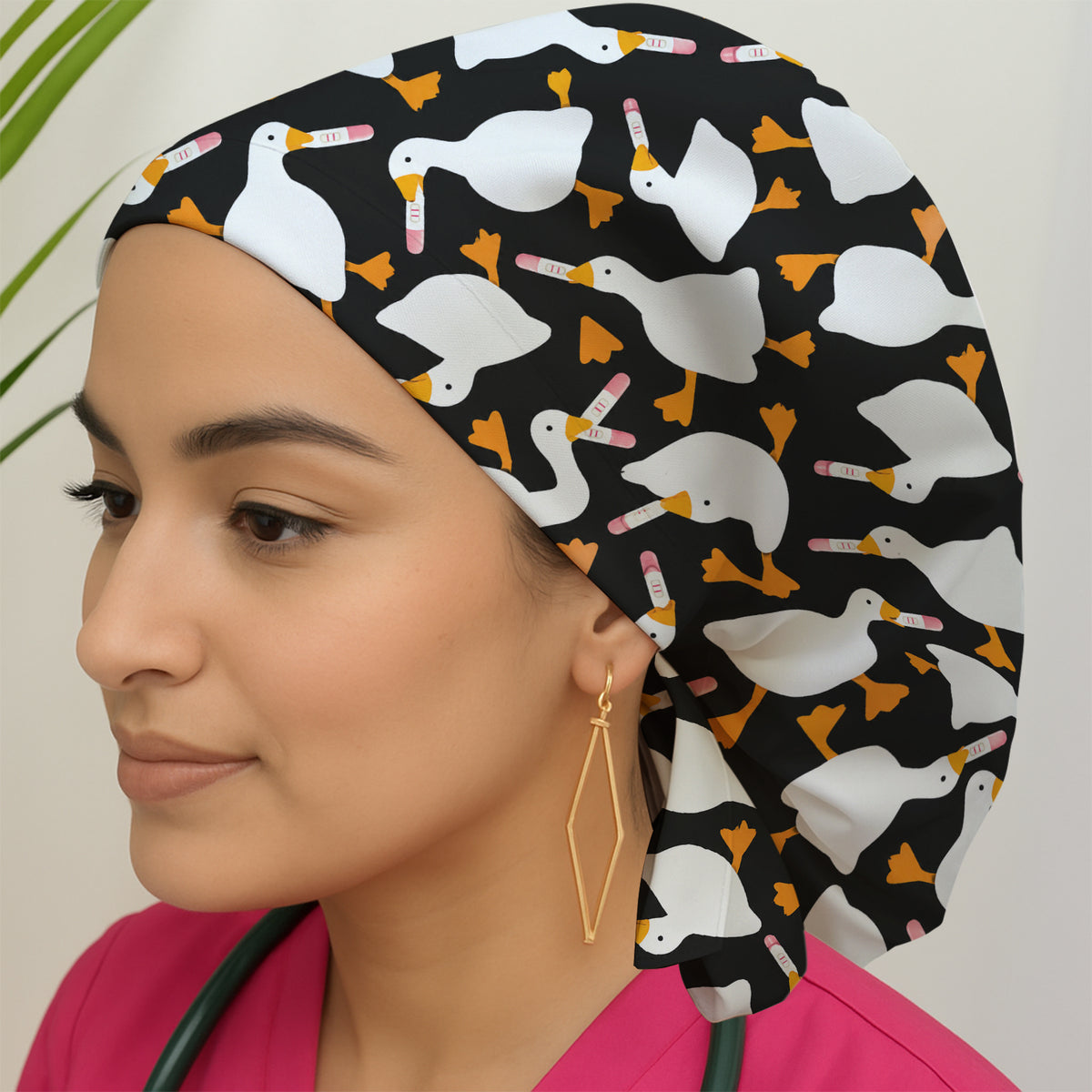 Funny Geese Holding Pregnancy Test Scrub Cap, Surgical Caps for Doctors