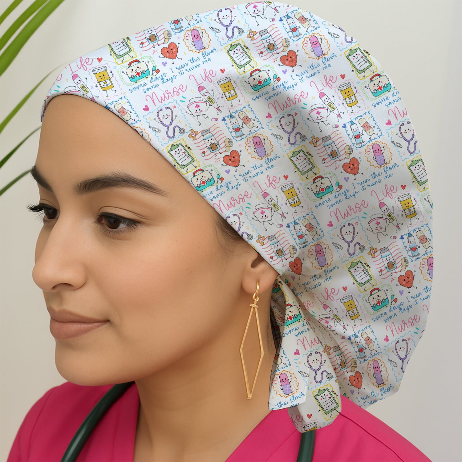 Cute Nurse Life Doodle Pediatric Nurse Scrub Cap, Surgical Caps for Doctors
