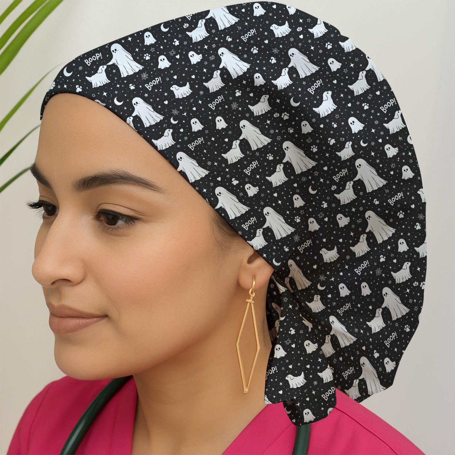 Halloween Ghost Boop Dog Pattern Scrub Cap, Surgical Caps for Doctors