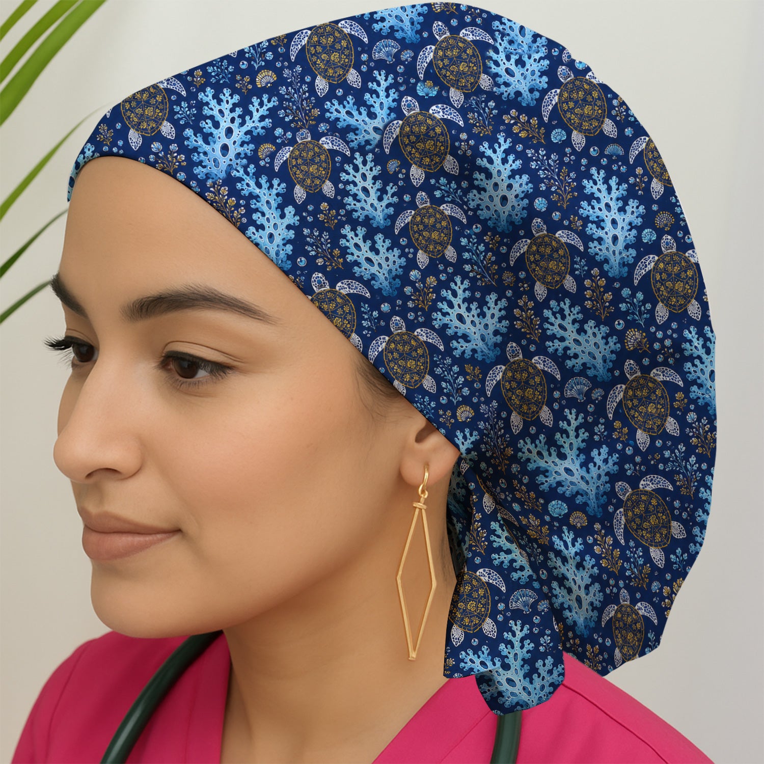 Ocean Turtle Coral Nurse Pattern Scrub Cap, Surgical Caps for Doctors