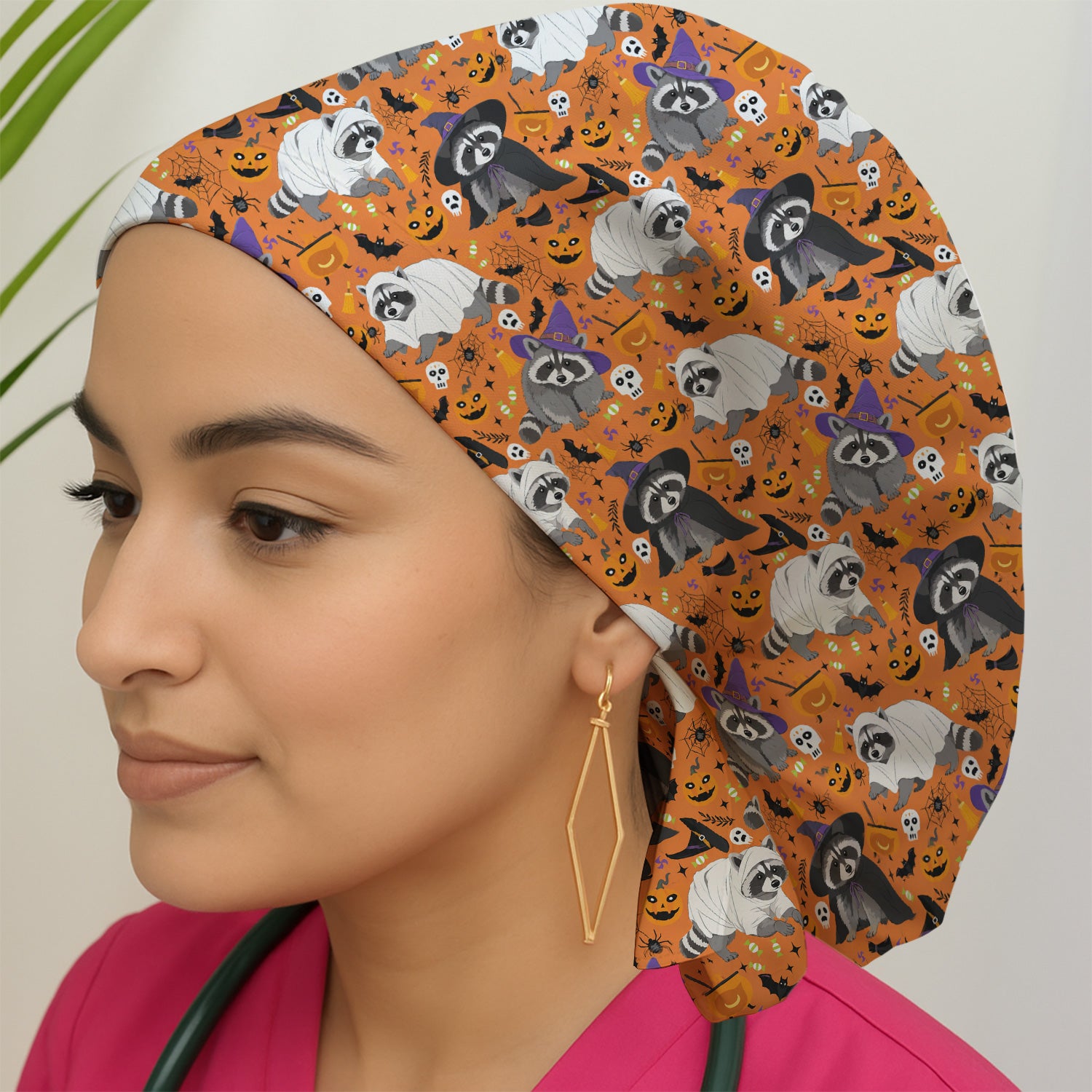 Cute Halloween Raccoon Costumes Print Scrub Cap, Surgical Caps for Doctors