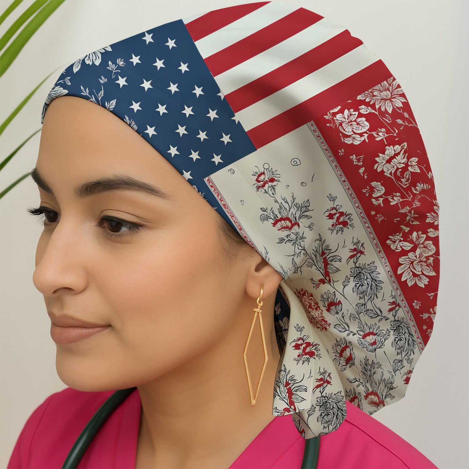 Patriotic Nurse Flag Patchwork Pattern Scrub Cap, Surgical Caps for Doctors