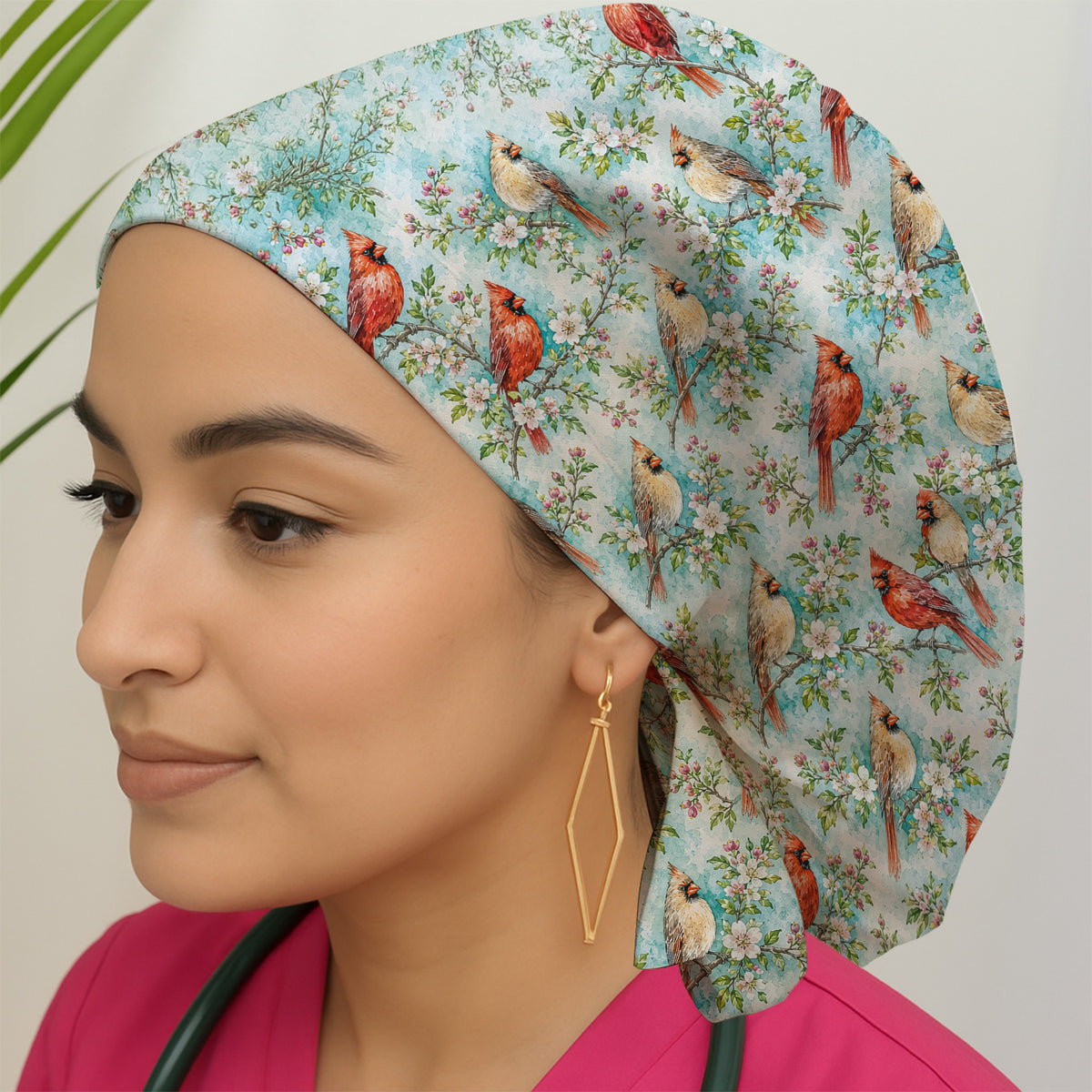 Cardinal Blossom Branch Pattern Scrub Cap, Surgical Caps for Doctors