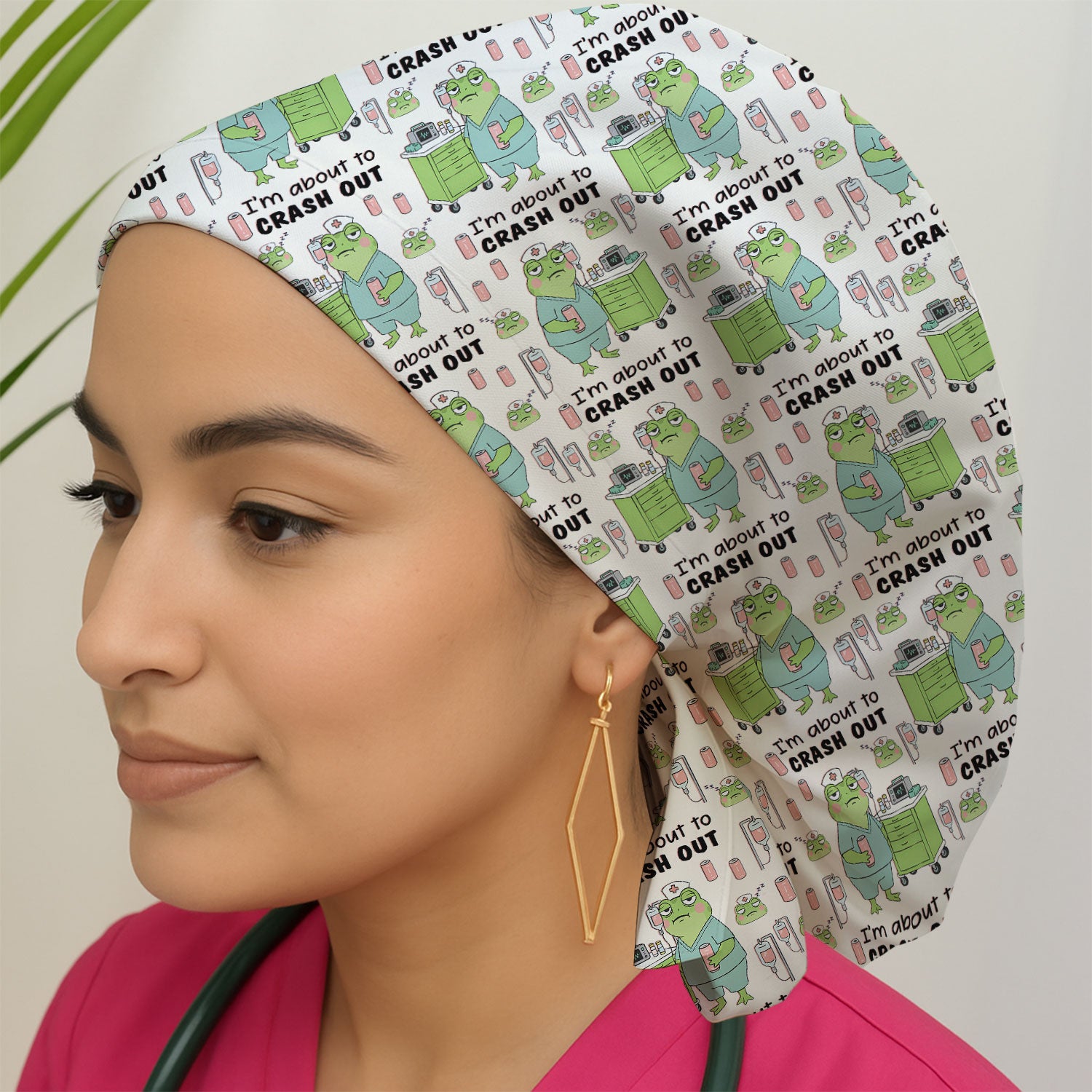 Funny Frog Pattern Nurse Scrub Cap, I’m About to Crash Out Nurse Hat, Breathable Fabrics Nursing Uniform