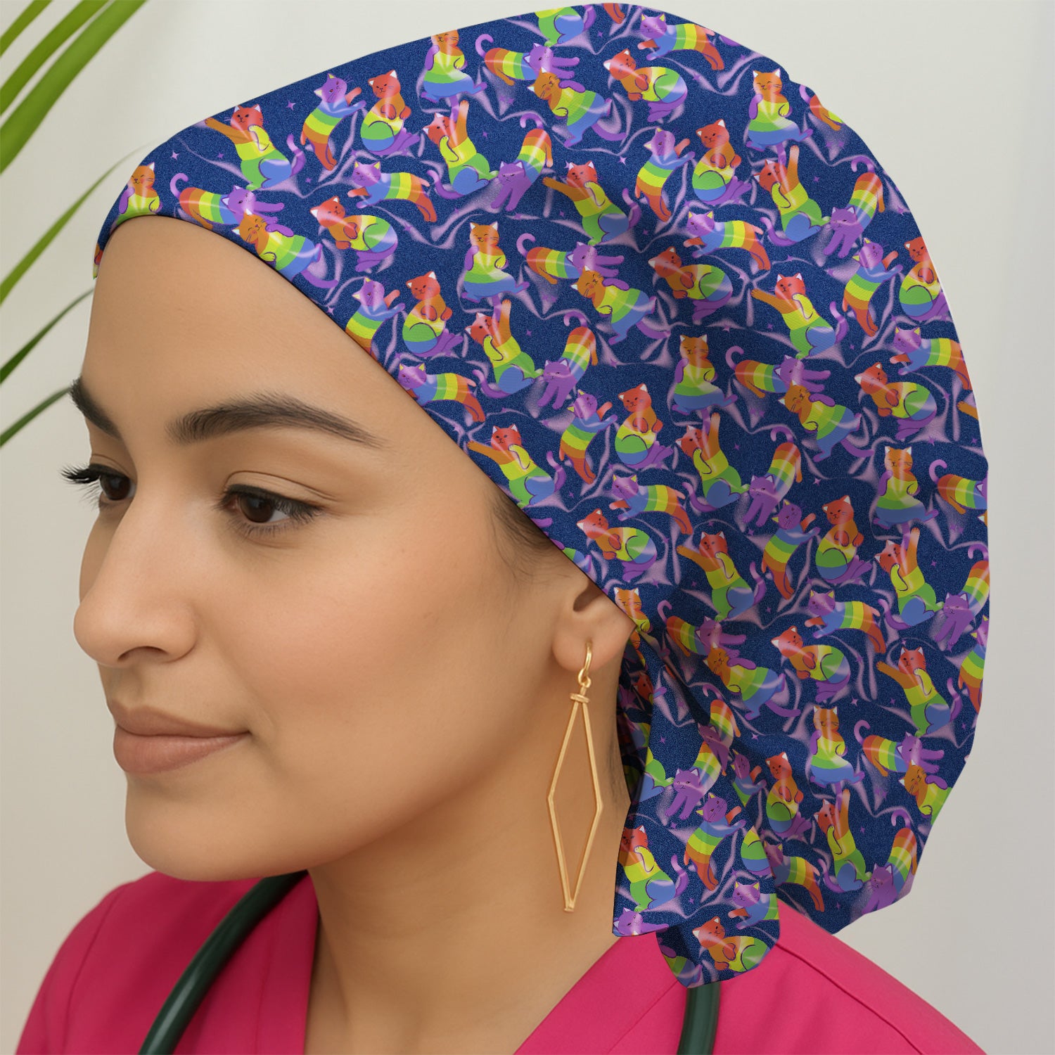Rainbow Pride Cat Pattern Scrub Cap, Surgical Caps for Doctors