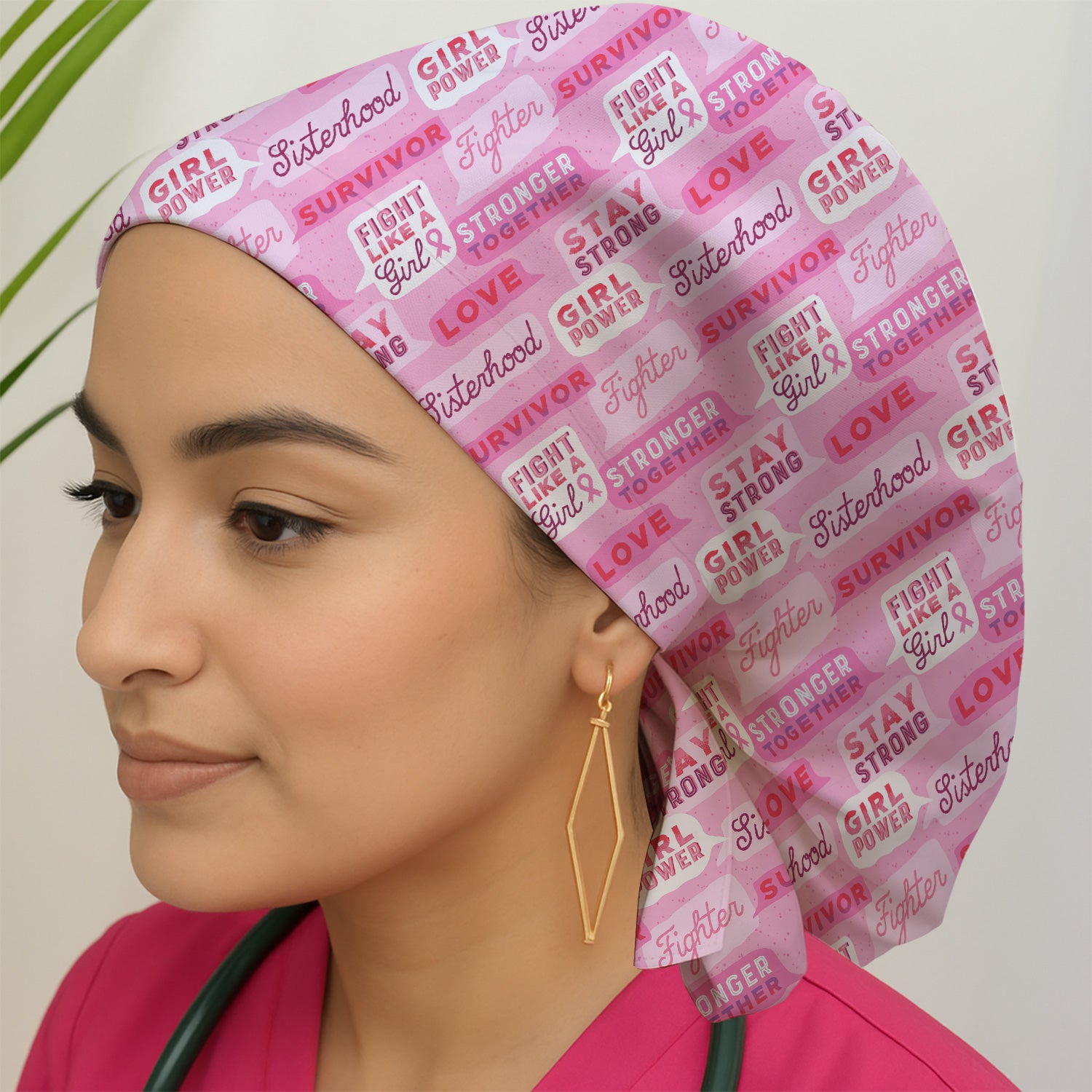 Pink Ribbon Quotes Scrub Cap, Surgical Caps for Doctors