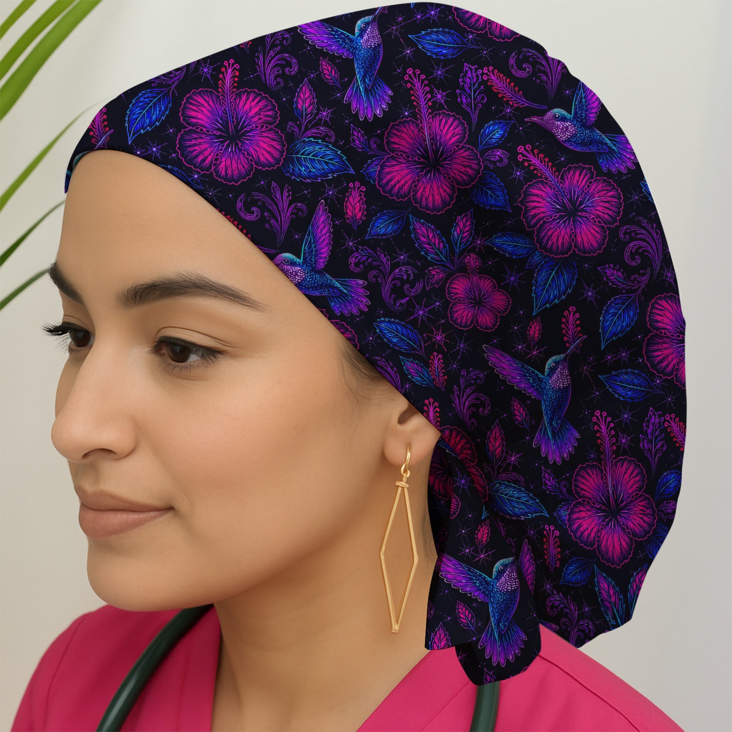 Tropical Hummingbird Hibiscus Floral Pattern Scrub Cap, Surgical Caps for Doctors