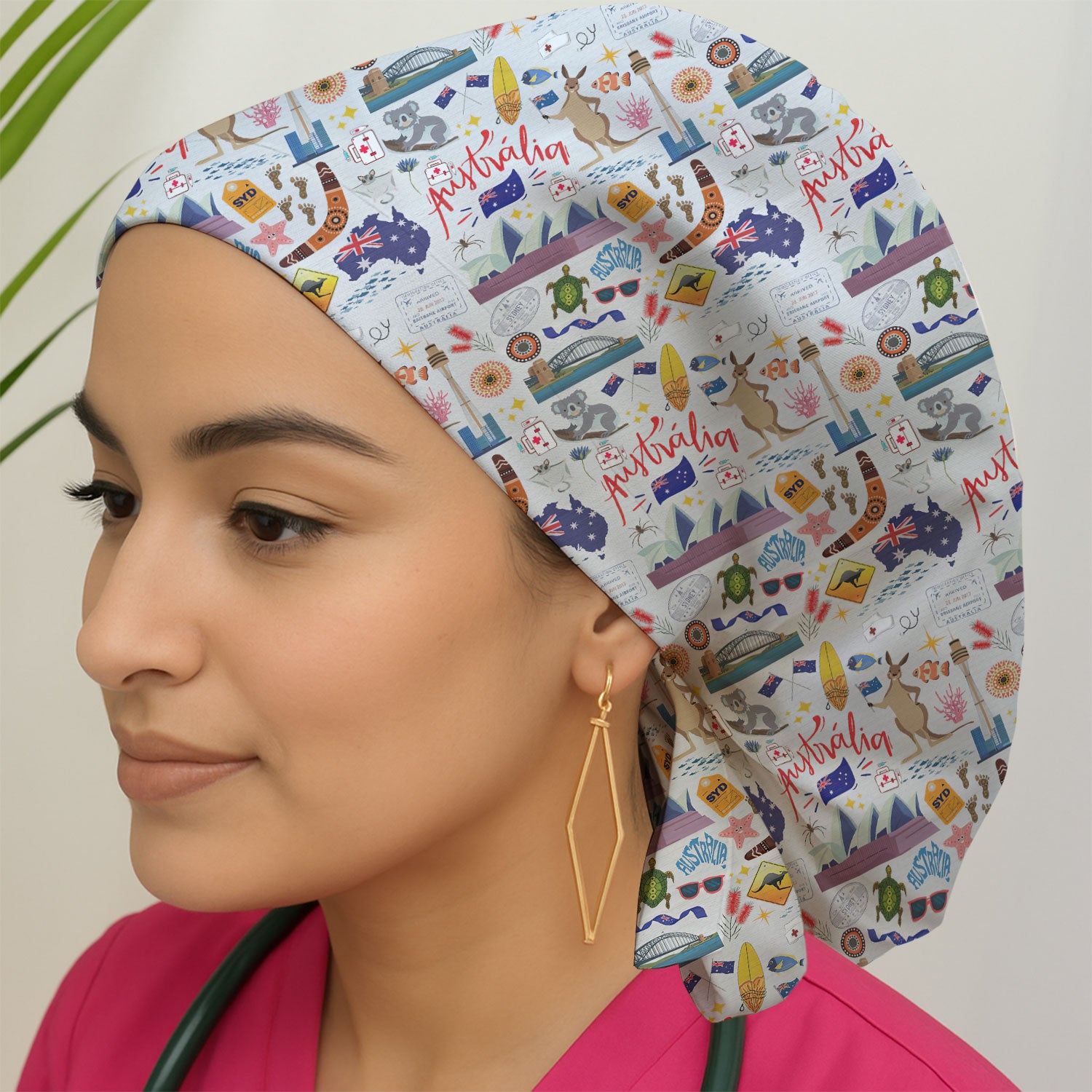Australia Bouffant Scrub Caps for Women - Aussie Kangaroo Koala Surgical Caps for Doctors - Breathable Fabrics Caps Uniform