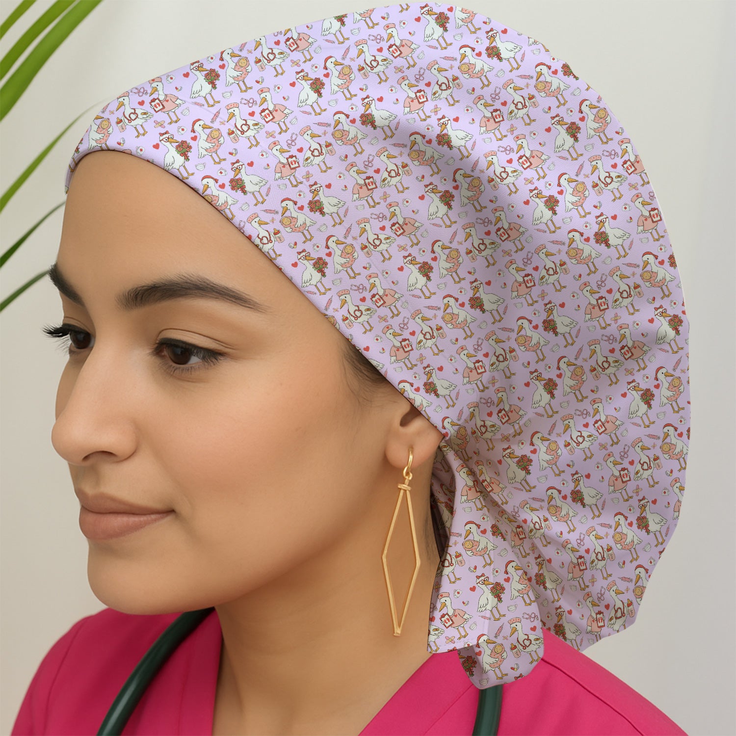 Cute Goose Nurse Valentine Pattern Scrub Cap, Breathable Fabrics Caps Uniform