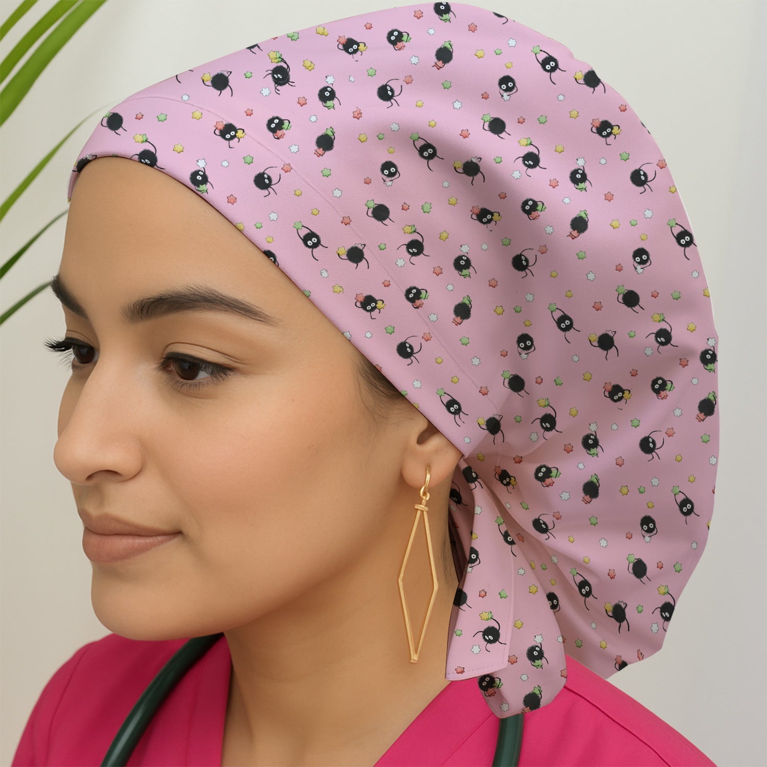 Funny Spider Pattern Pattern Pattern Scrub Cap, Cartoon Spider Pattern Nursing Uniform For Women