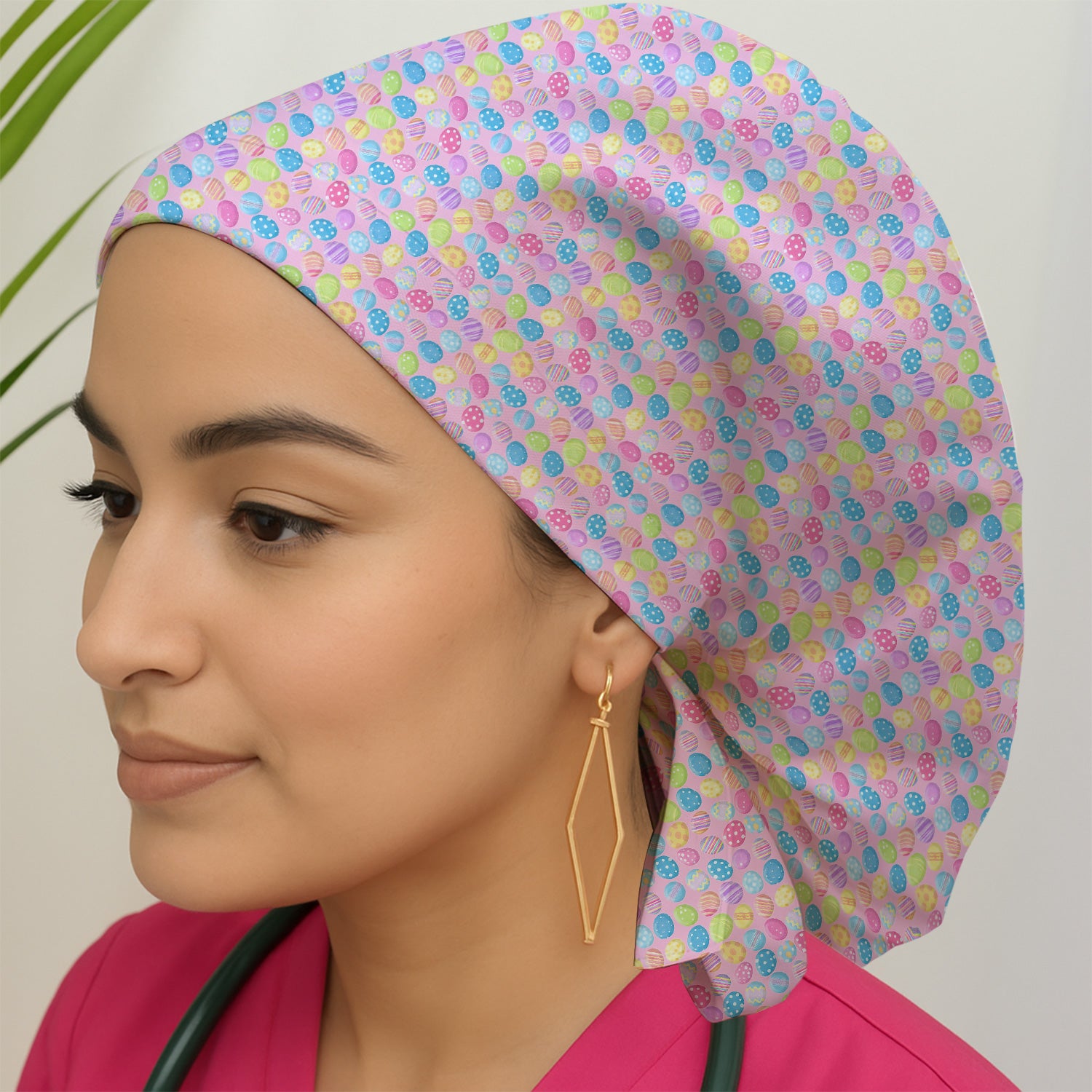 Colorful Easter Eggs Pattern Scrub Cap, Breathable Fabrics Caps Uniform