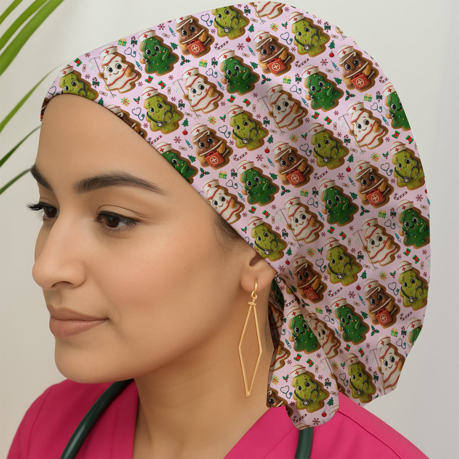 Christmas Cookie Scrub Cap – Festive Nurse & Holiday Tree Pattern – Cute Medical Uniform for Nurses, Vets and Healthcare Workers