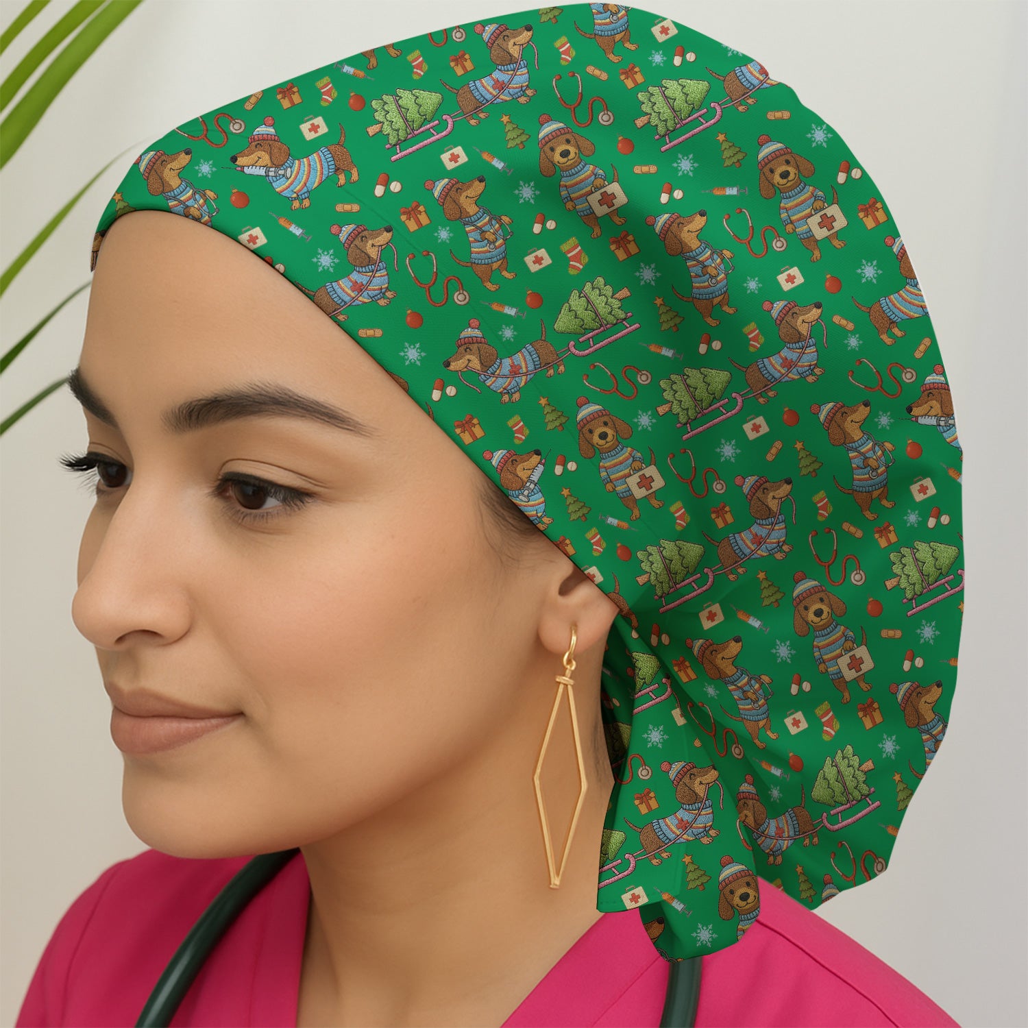 Dachshund Dog Scrub Cap For Nurse, Funny Wiener Dog Lover Gift, Cute Dog 3D Knit Pattern Hat
